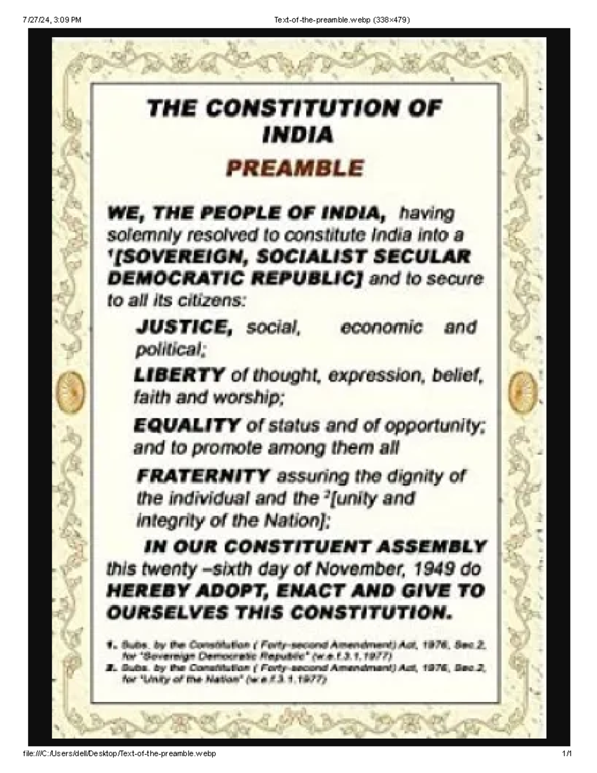 Text of the preamble - 3:09 PM THE CONSTITUTION OF INDIA PREAMBLE WE ...