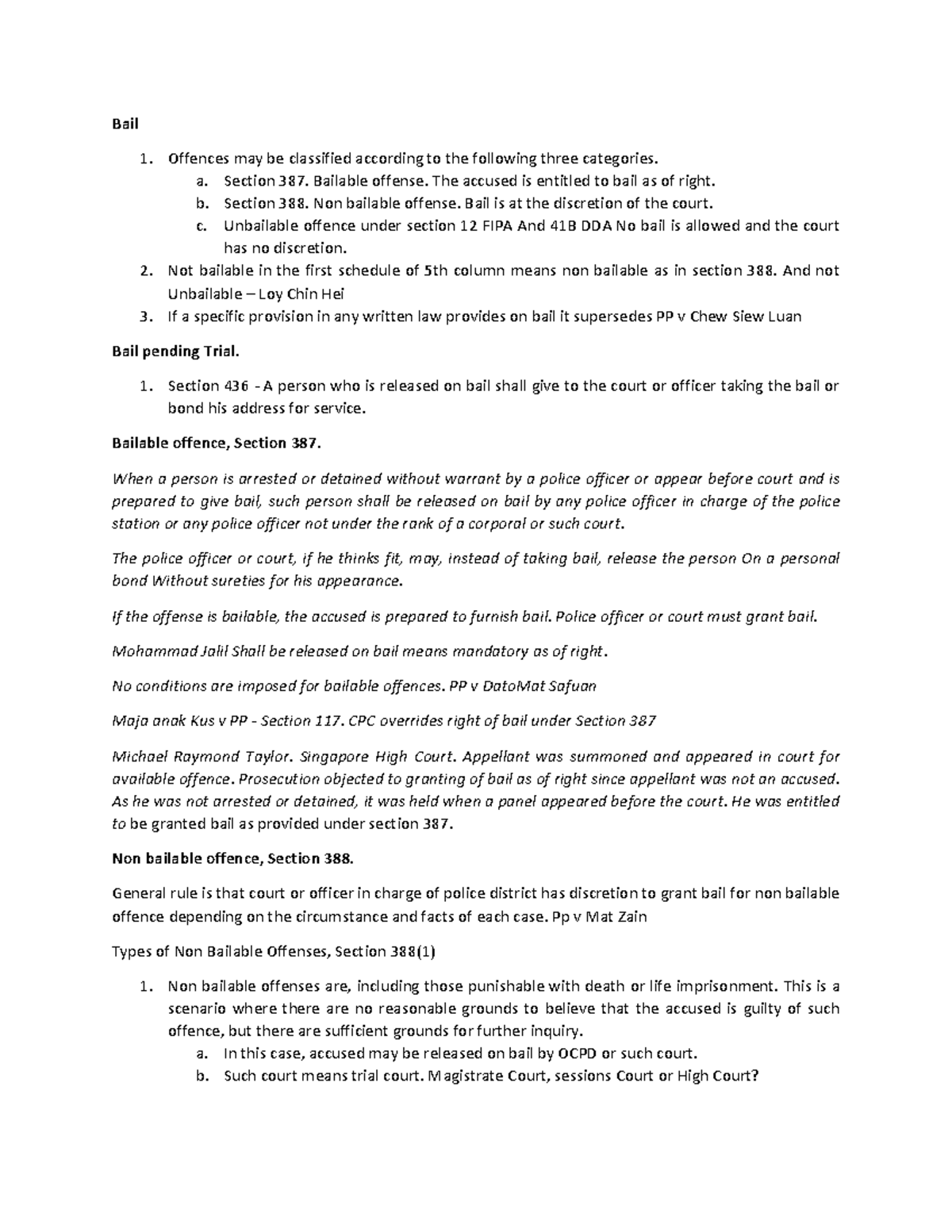 Bail This is notes on Bail for CLP Bail Offences may be classified