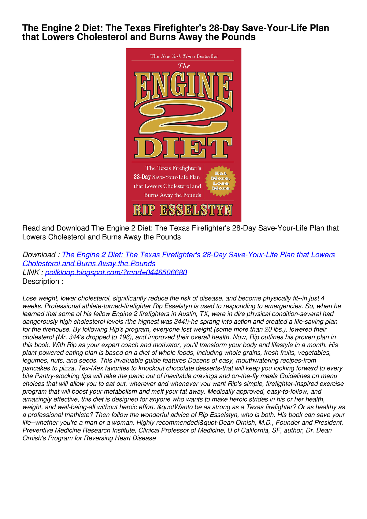 PDF KINDLE DOWNLOAD The Engine 2 Diet: The Texas Firefighter's 28-Day ...