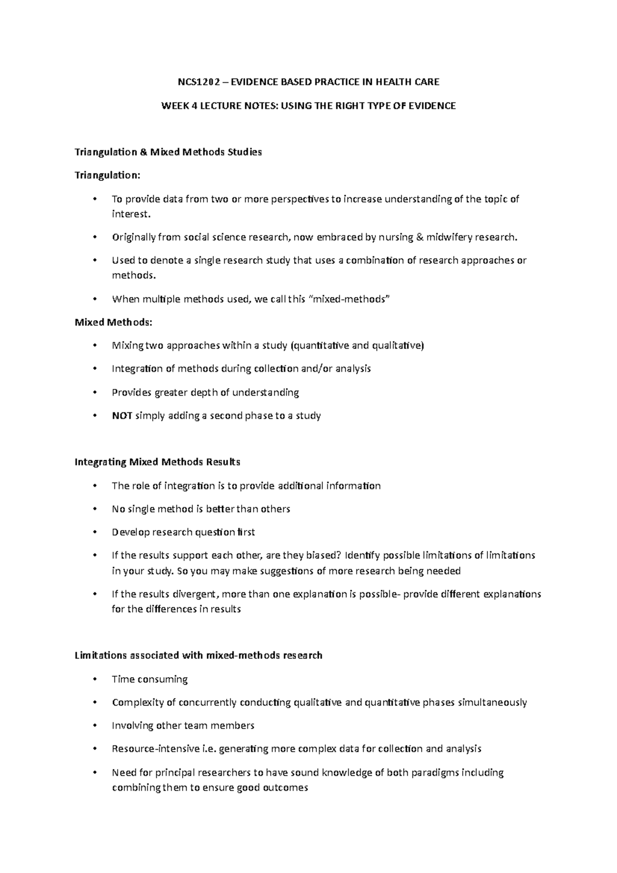 USING THE RIGHT EVIDENCE - NCS1202 – EVIDENCE BASED PRACTICE IN HEALTH ...