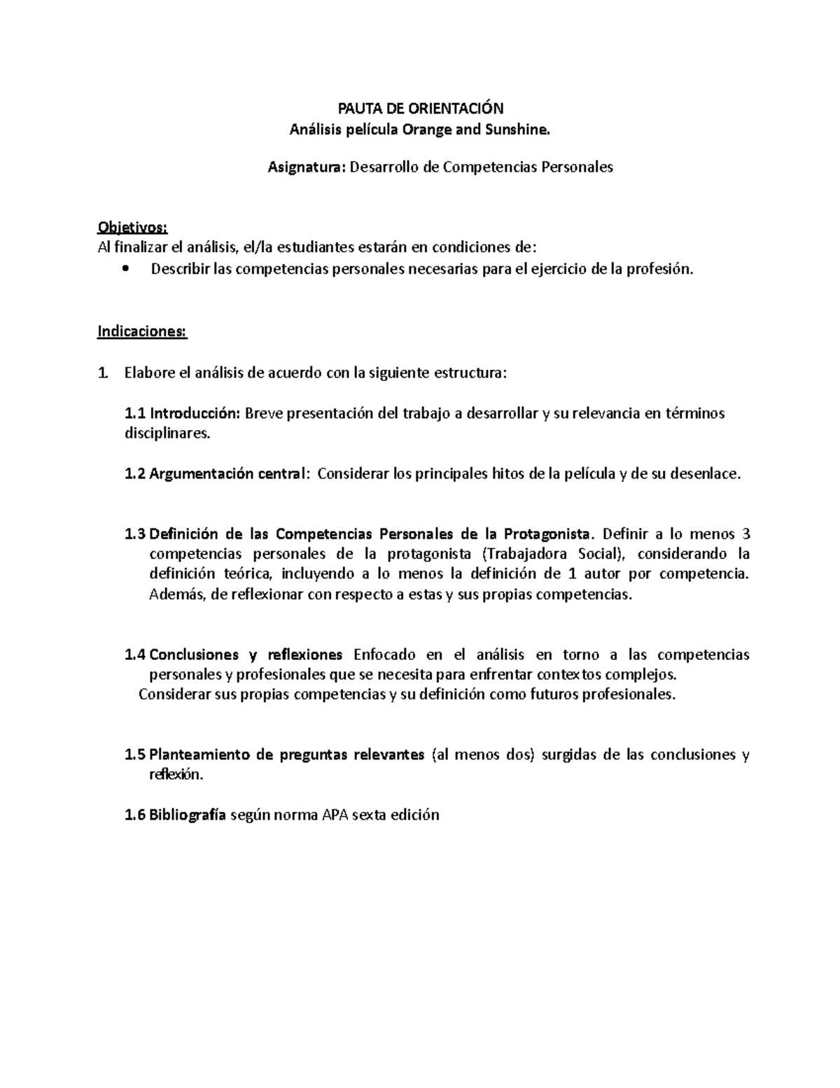 Pauta Pel Ã cula Unidad 2 PAUTA DE ORIENTACIÓN Análisis película
