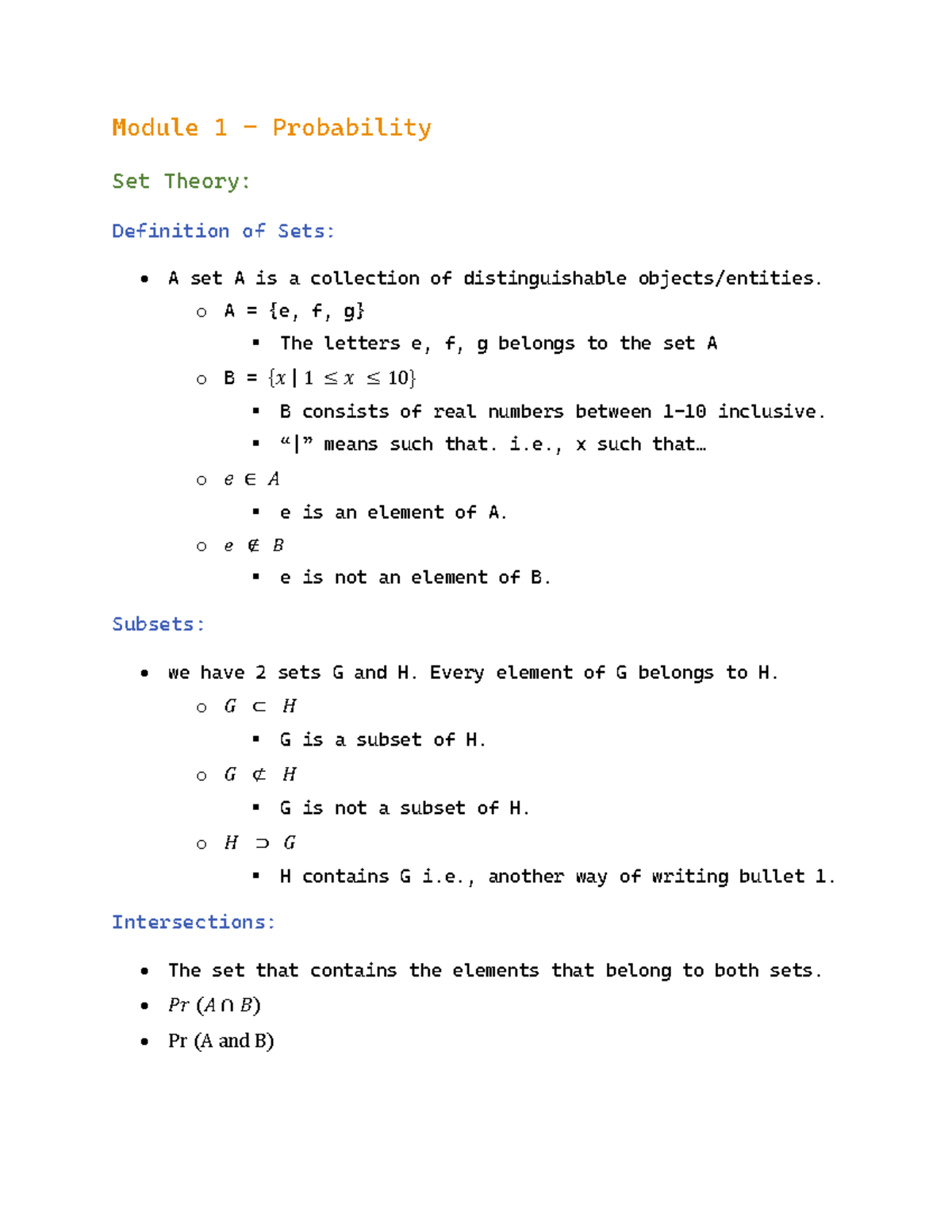 Probability Summary - Module 1 – Probability Set Theory: Definition of ...