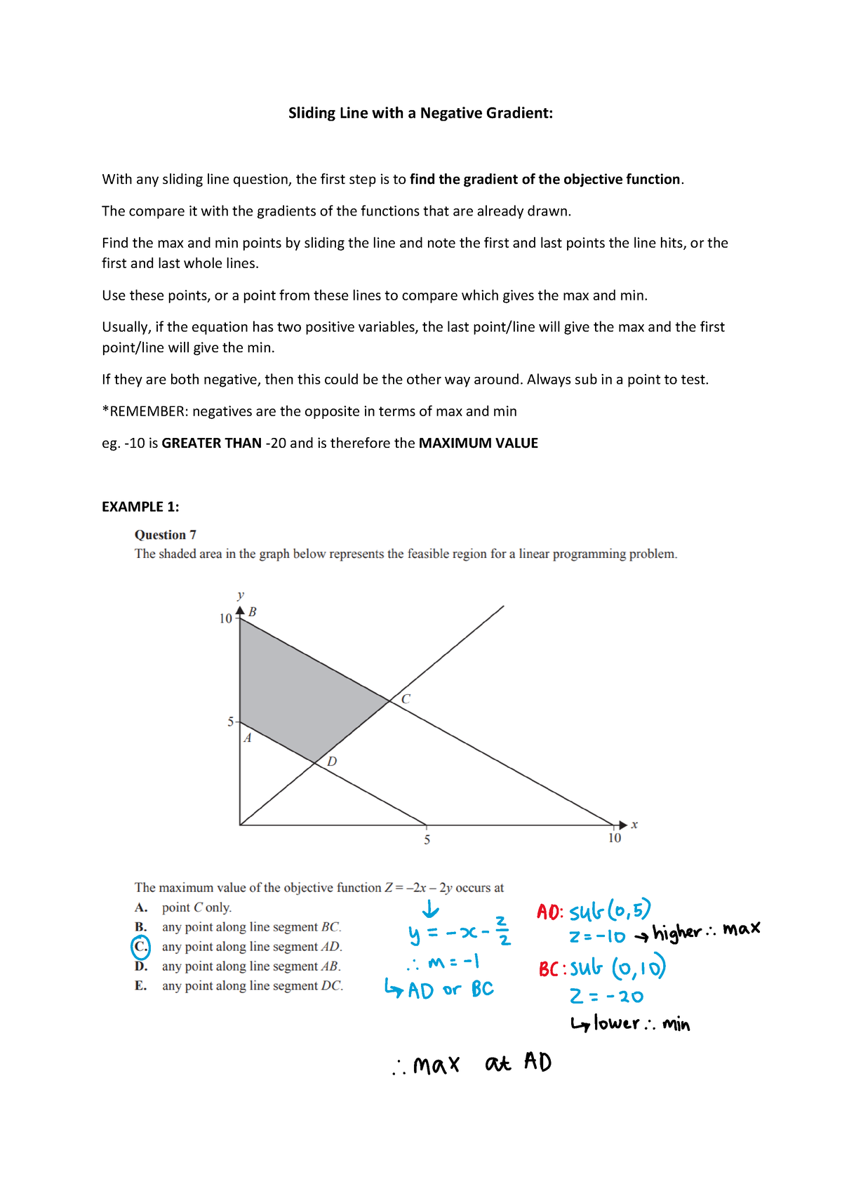 Sliding Line with a Negative Gradient - The compare it with the ...