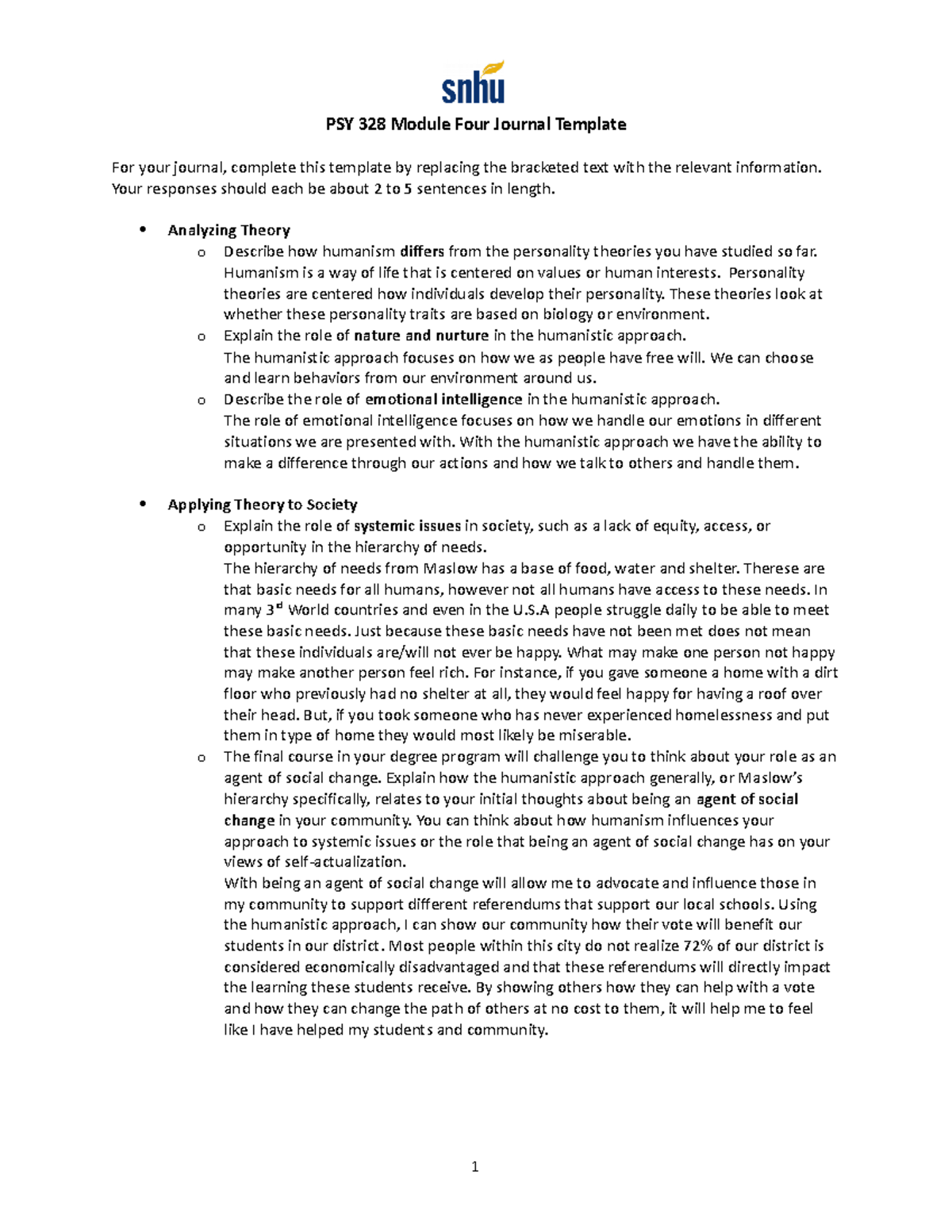 PSY 328 Module Four Journal Template - PSY 328 Module Four Journal ...