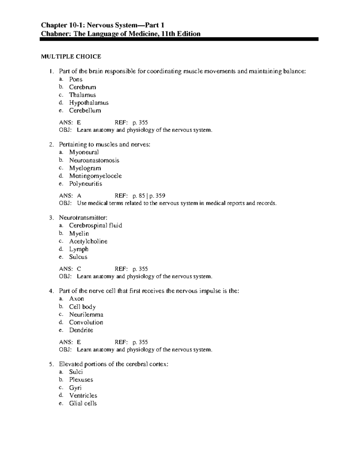 C10-1 - Fundamentals 110 - Chapter 10-1: Nervous System—Part 1 Chabner ...