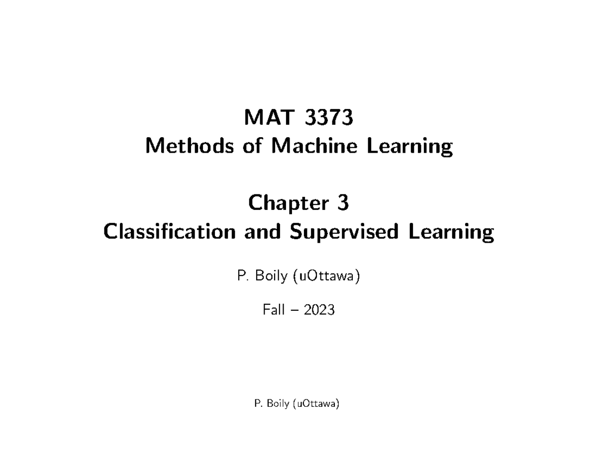 Mat3373 3 0 S - notes - MAT 3373 Methods of Machine Learning Chapter 3 ...