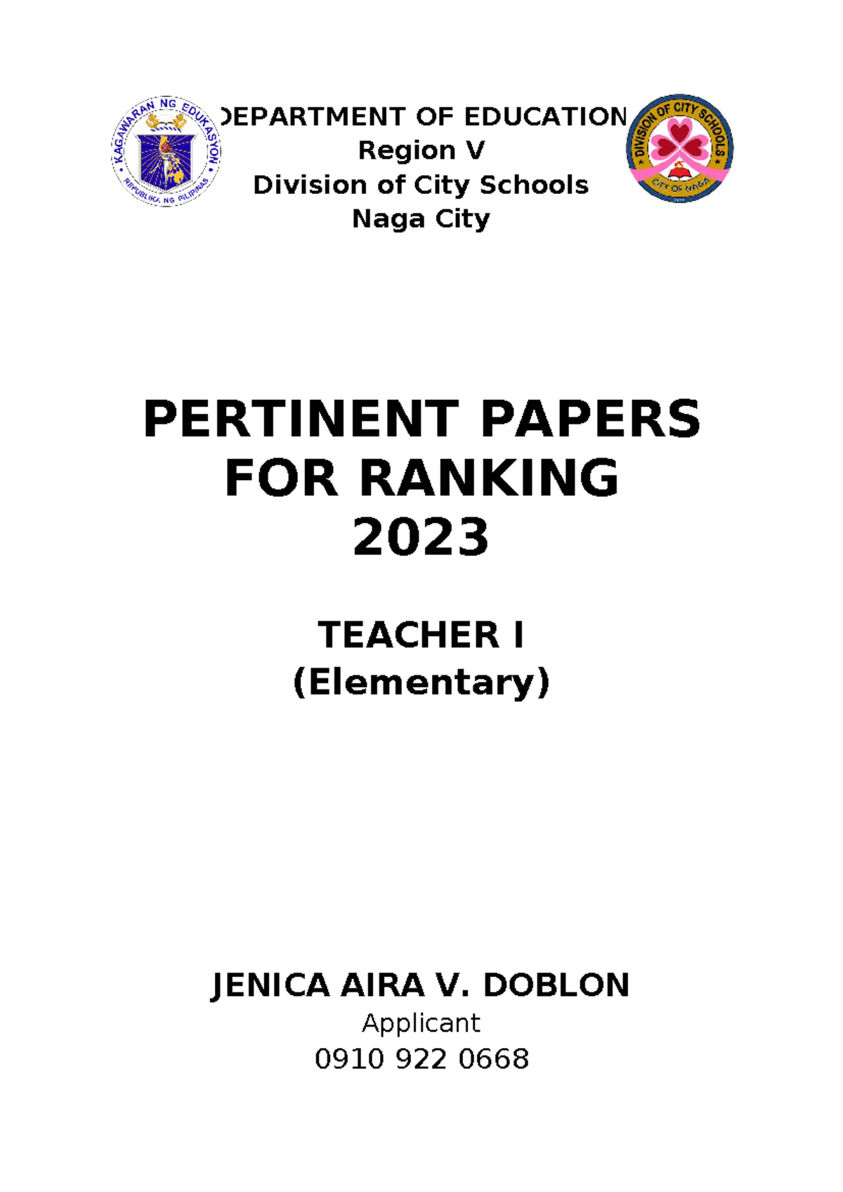 Pertinent Papers FOR Ranking - School division office - DEPARTMENT OF ...