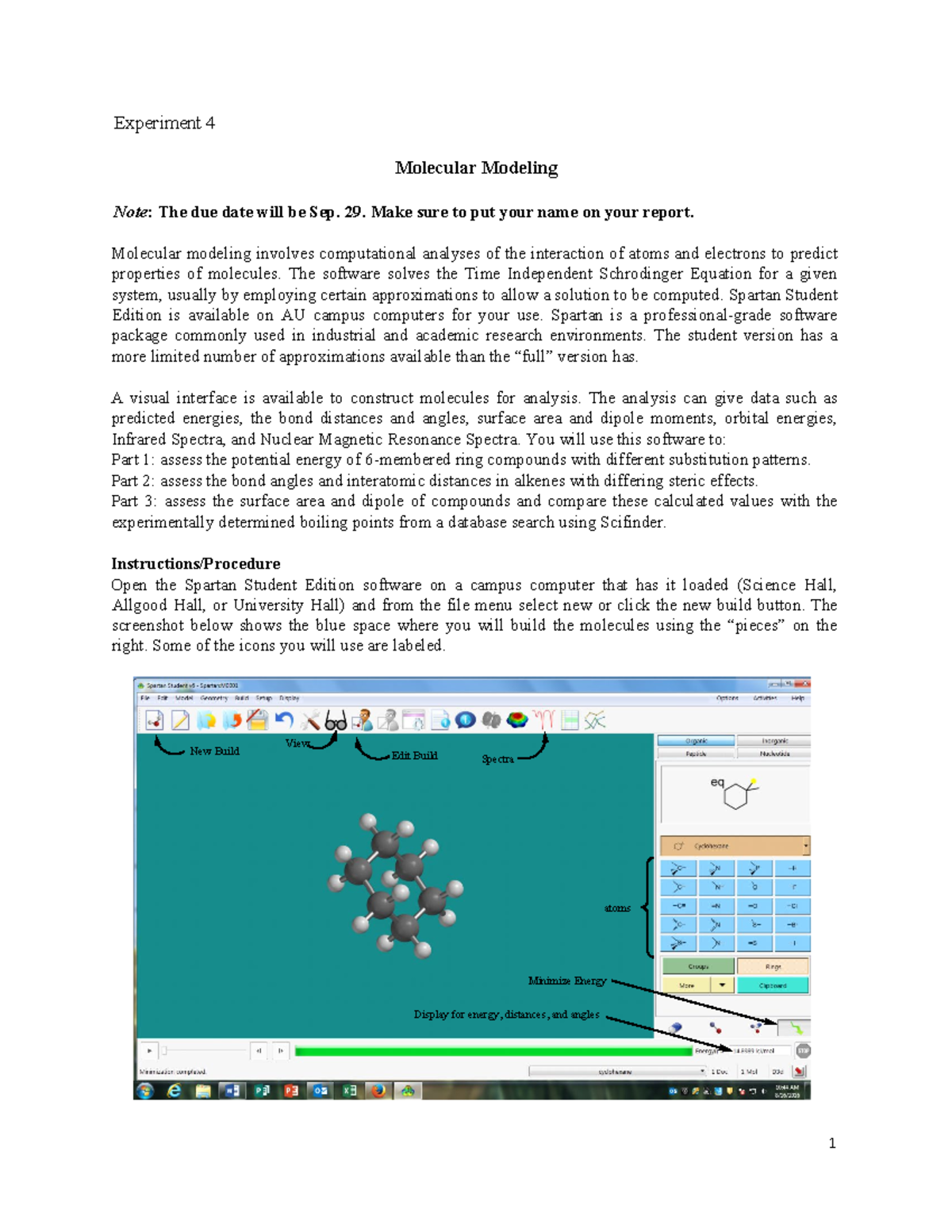 Ex. 4 Molecular Modeling Experiment 4 Molecular Modeling Note The