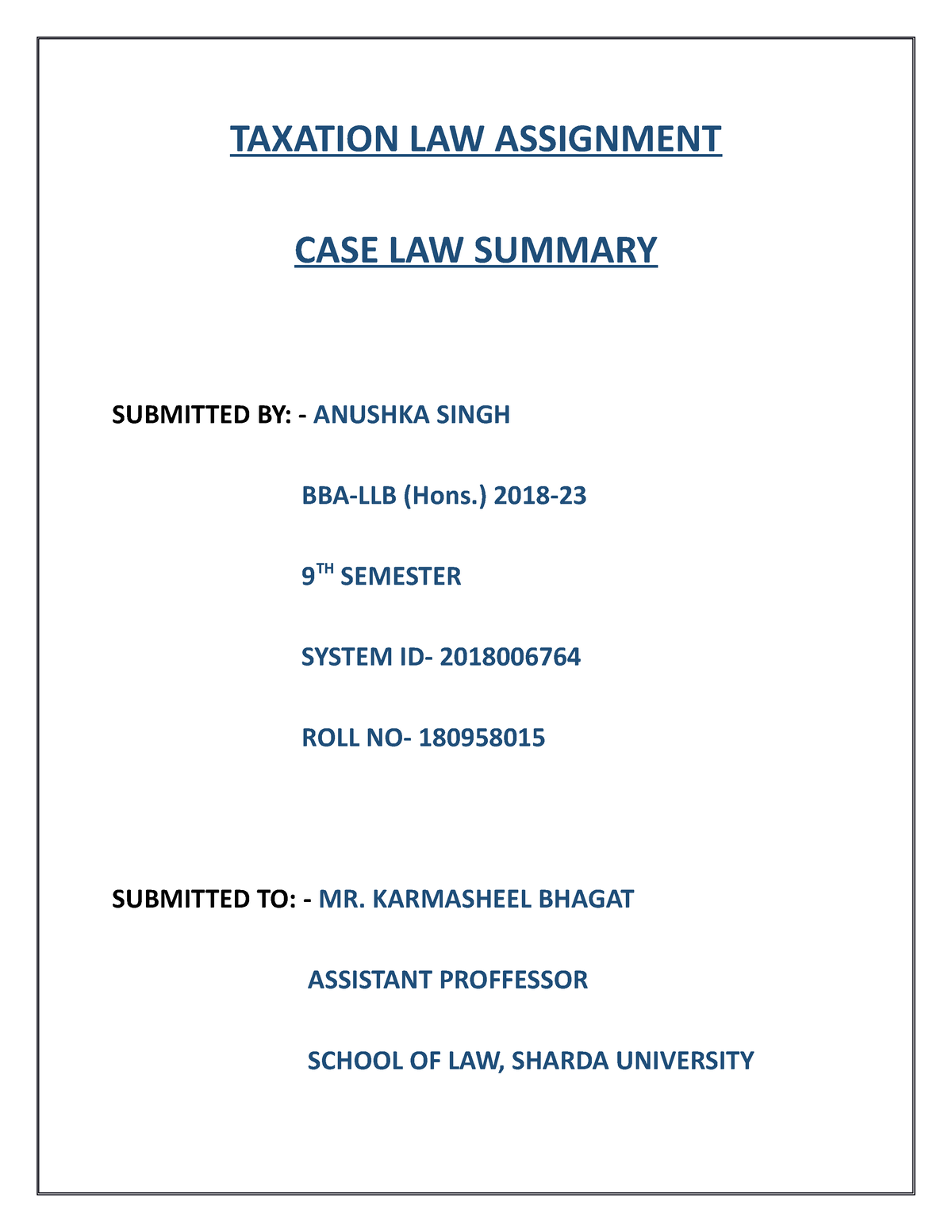 taxation assignment sample