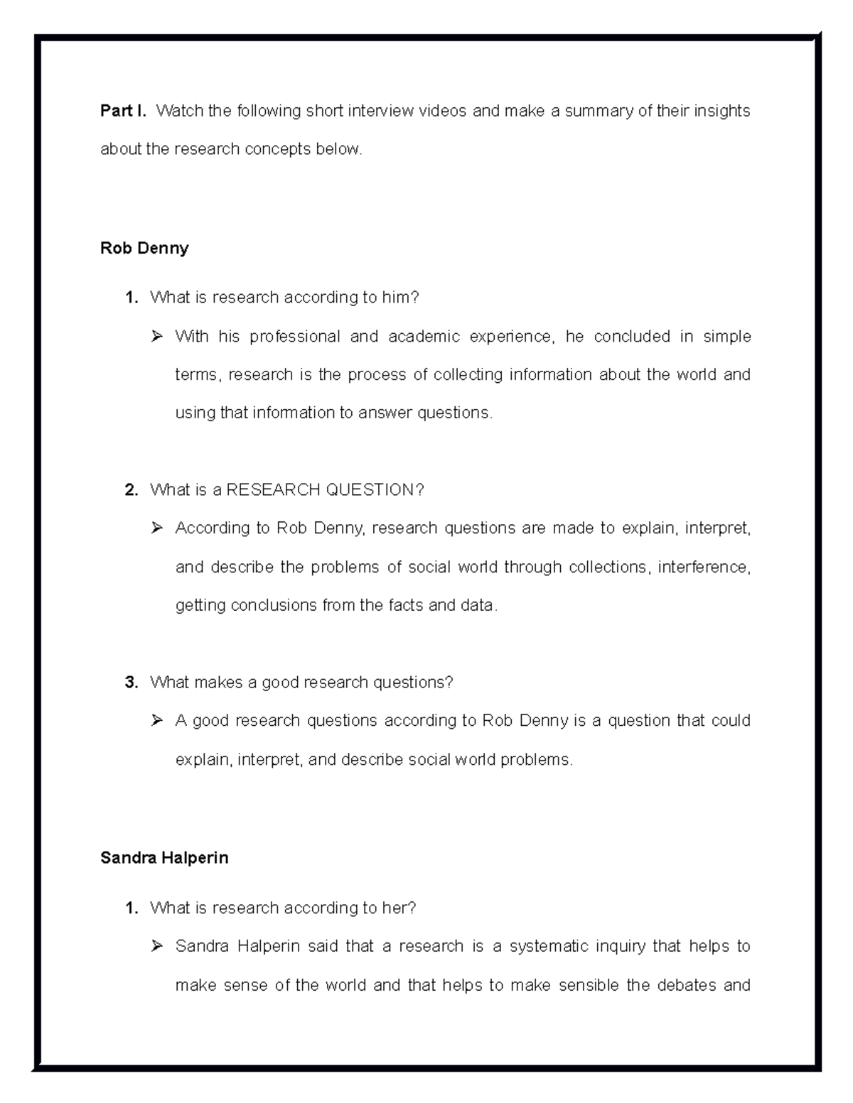 Research - Lecture notes 1 - Part I. Watch the following short ...