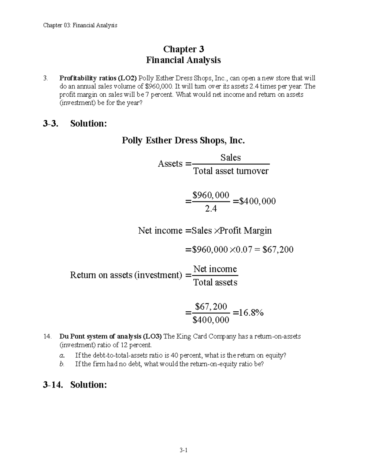 Financial Analysis - Lecture notes 333 - Chapter 3 Financial Analysis ...