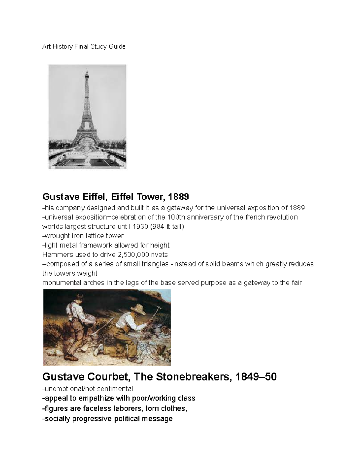 Art History Final Study Guide Art History Final Study Guide Gustave