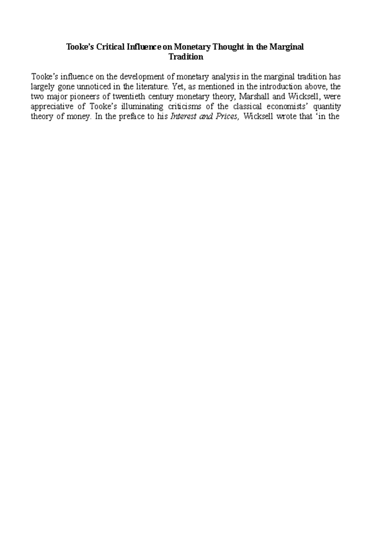 Critical Influence on Monetary Thought in the Marginal Tradition ...