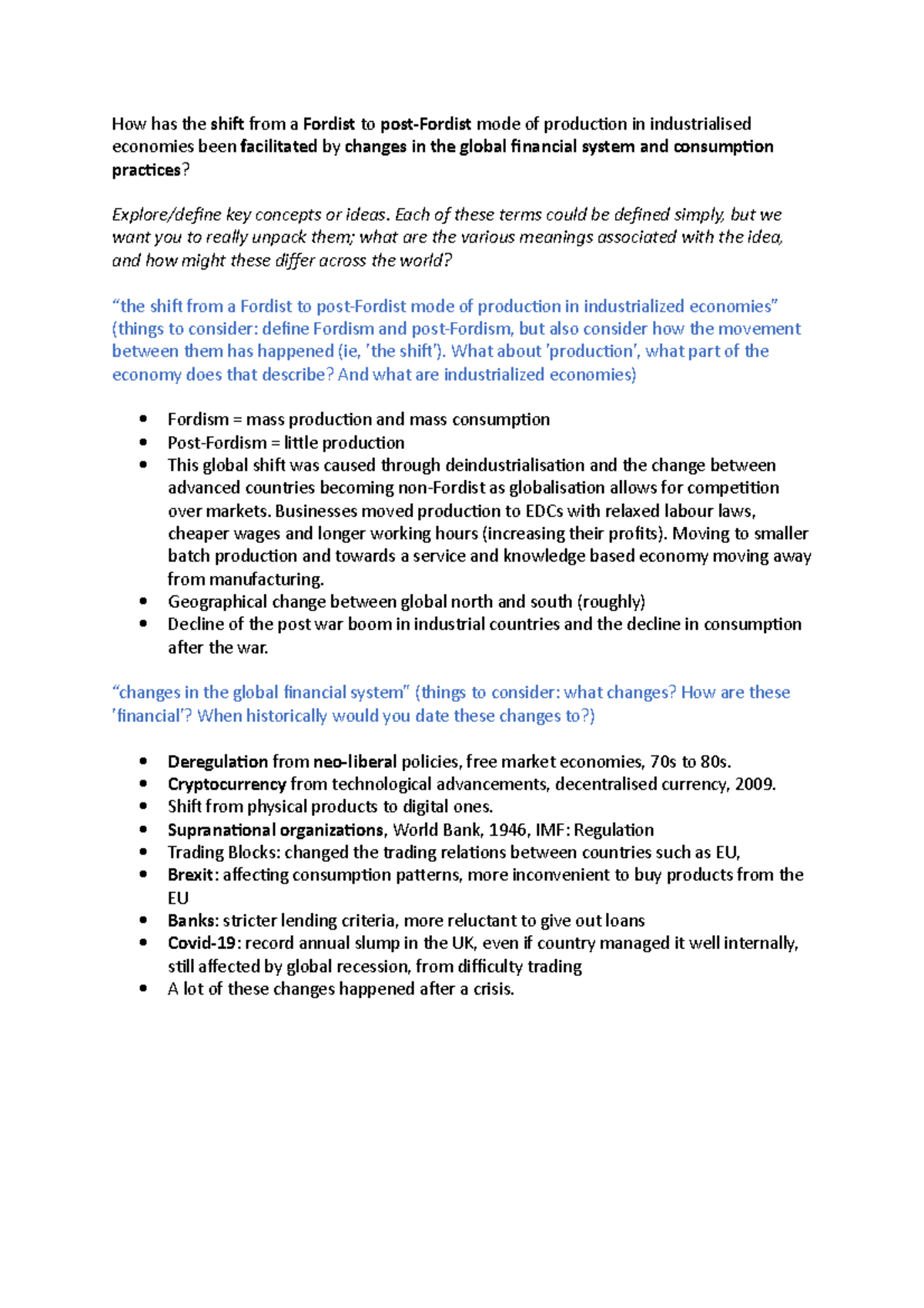Key Concepts Fordism - How has the shif from a Fordist to post-Fordist ...