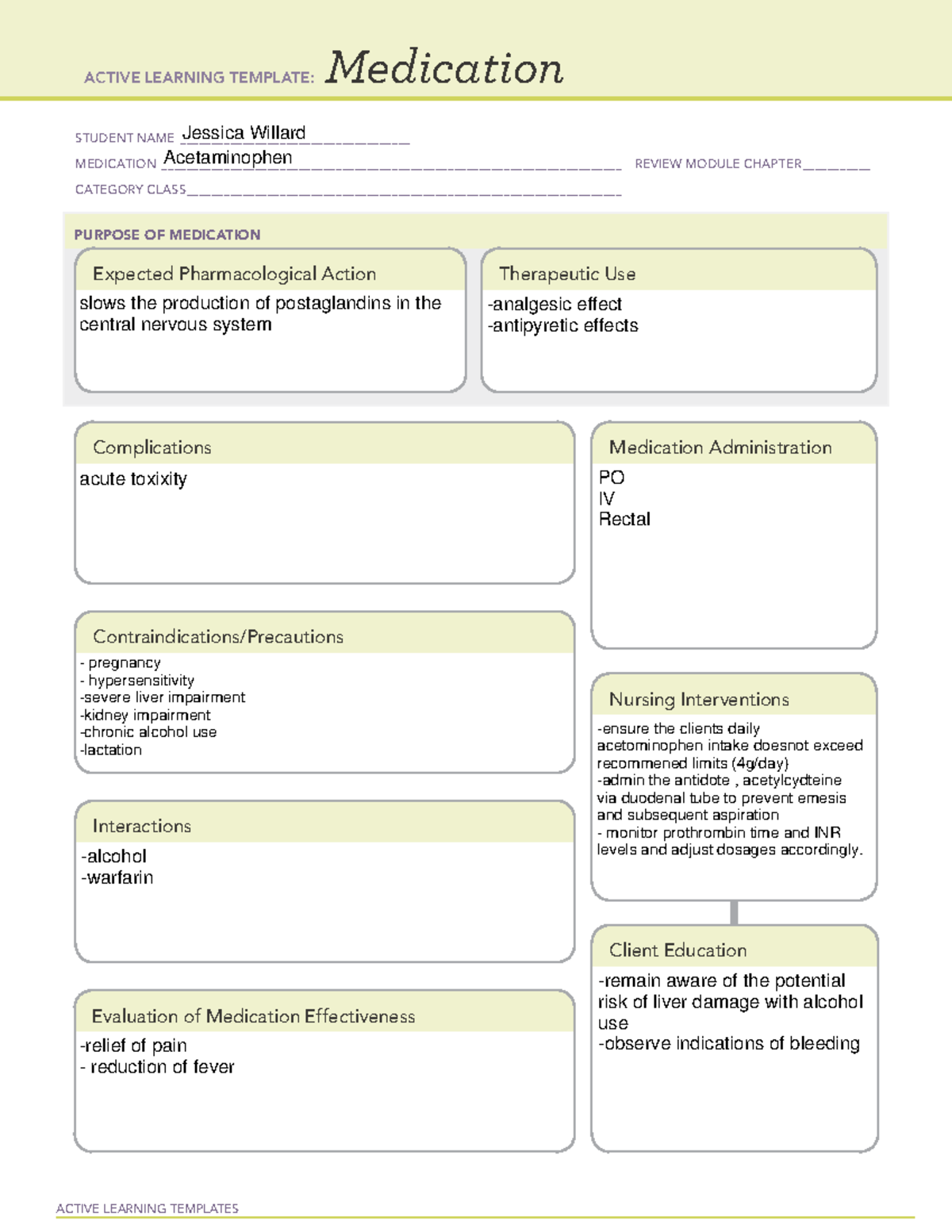 Nonopioid ATI ACTIVE LEARNING TEMPLATES Medication STUDENT NAME