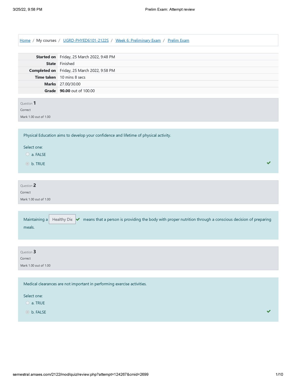 Prelim Exam Attempt Review - Home / My Courses / UGRD-PHYED6101-2122S ...