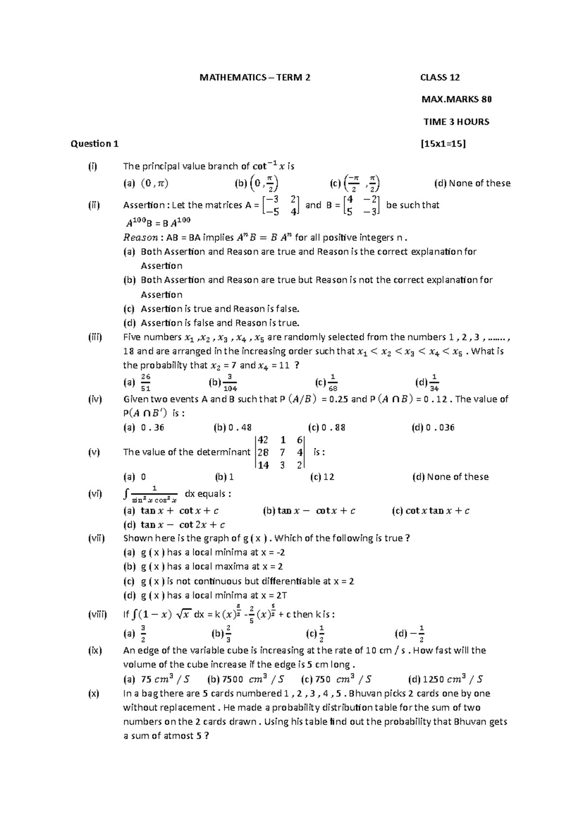 Class 12 LP term 2 2024-25 Final - MATHEMATICS – TERM 2 CLASS 12 MAX 80 ...