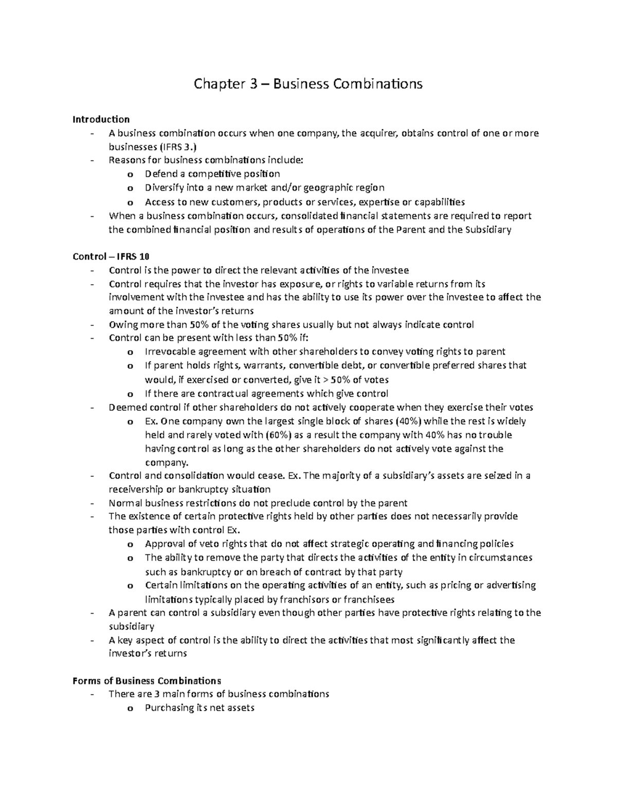 Chapter 3 Chapter 3 Business Combinations Introduction A business combination occurs when