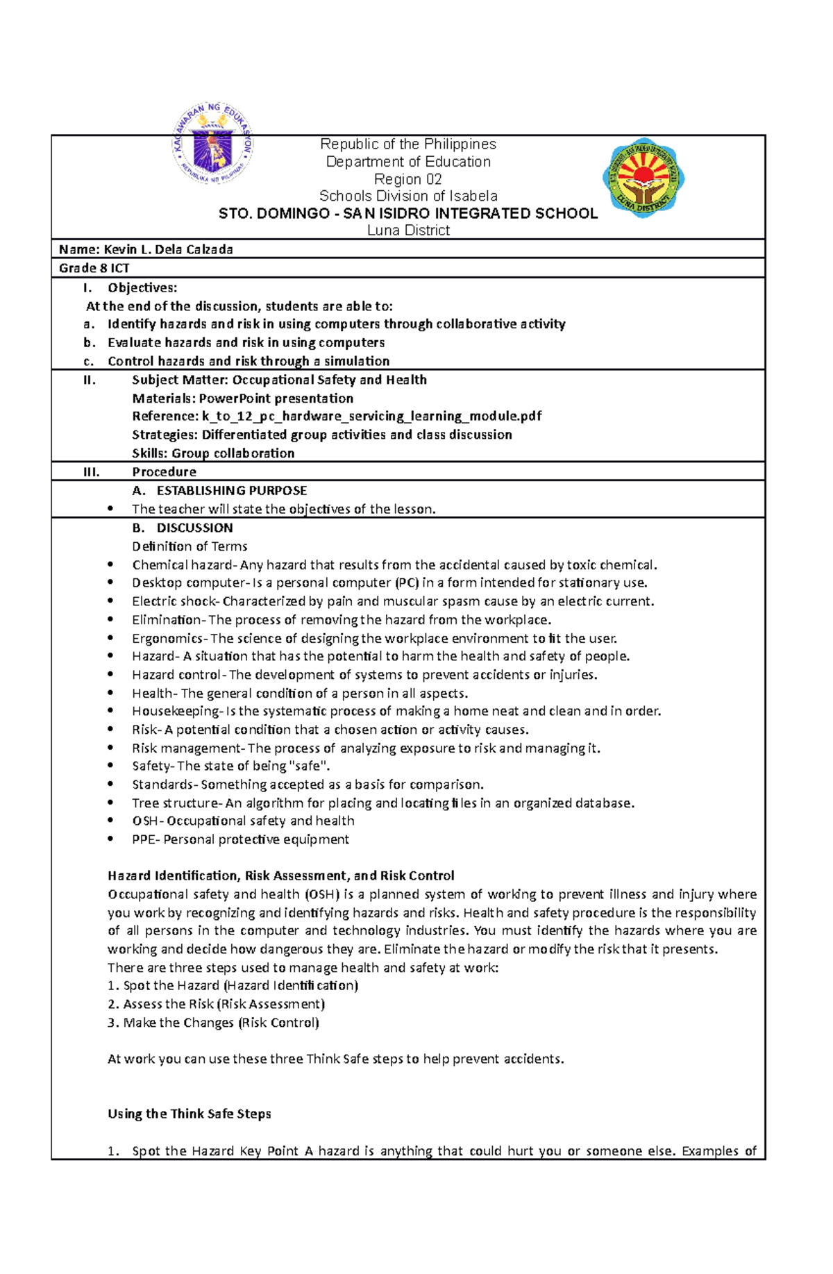 ICT Grade 8.3 Occupational Safety and Health - Information ...