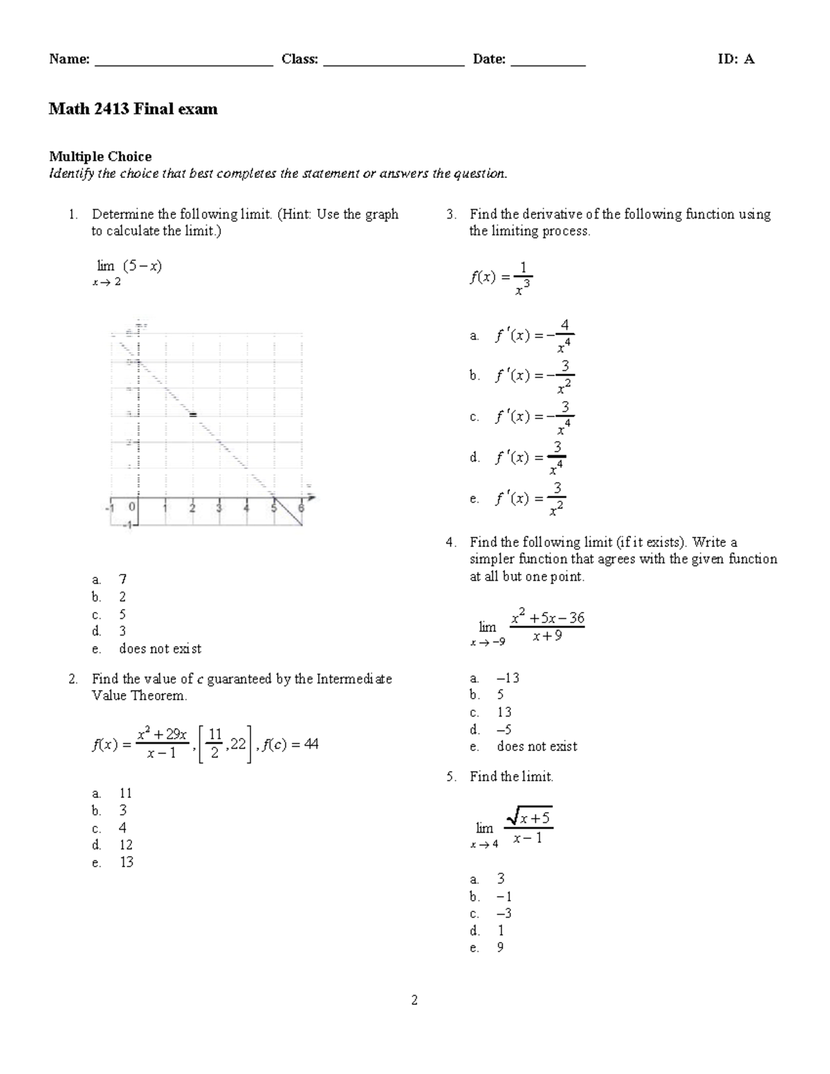 math-2413-final-practice-name-class