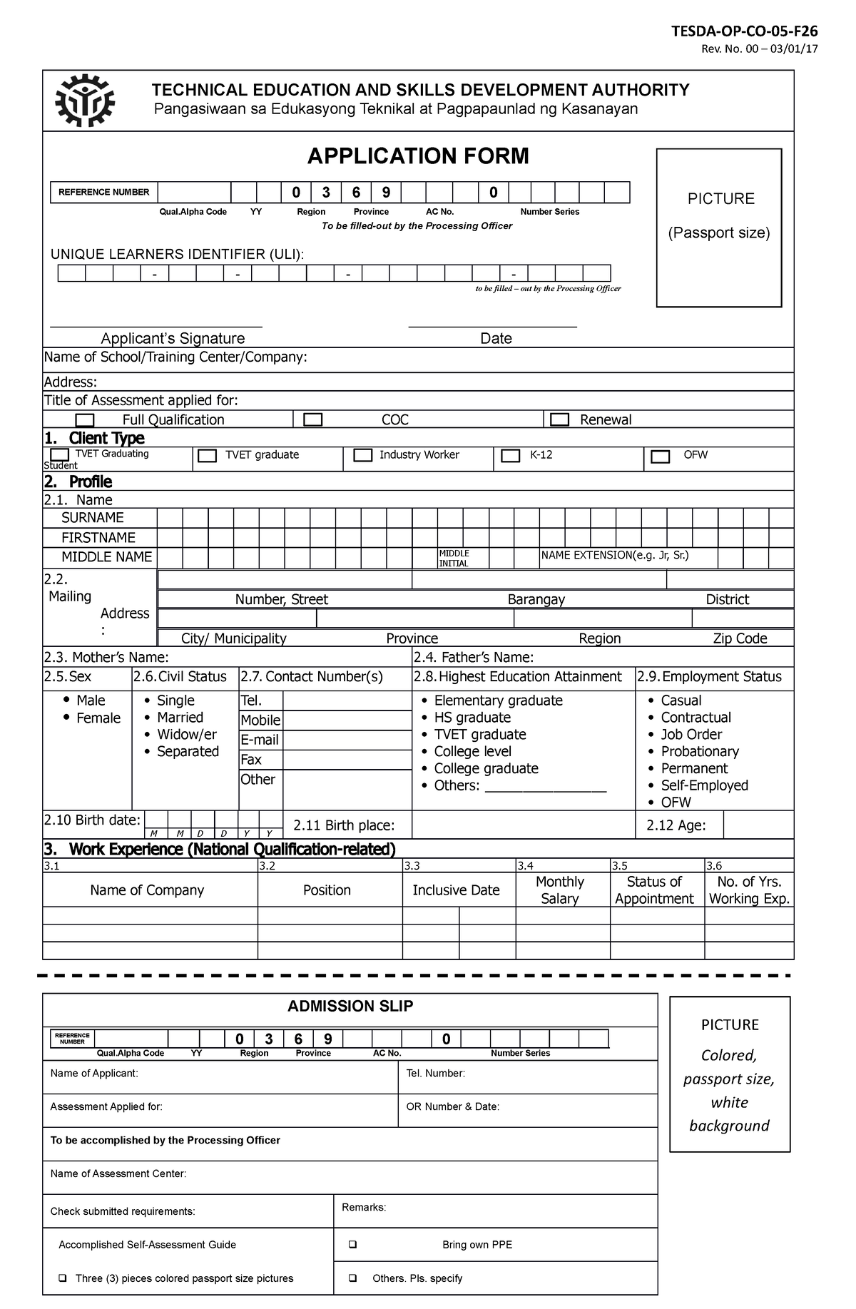 Application Forms NEW2 TESDA OP CO 05 F Rev No 00 03 01   Thumb 1200 1835 