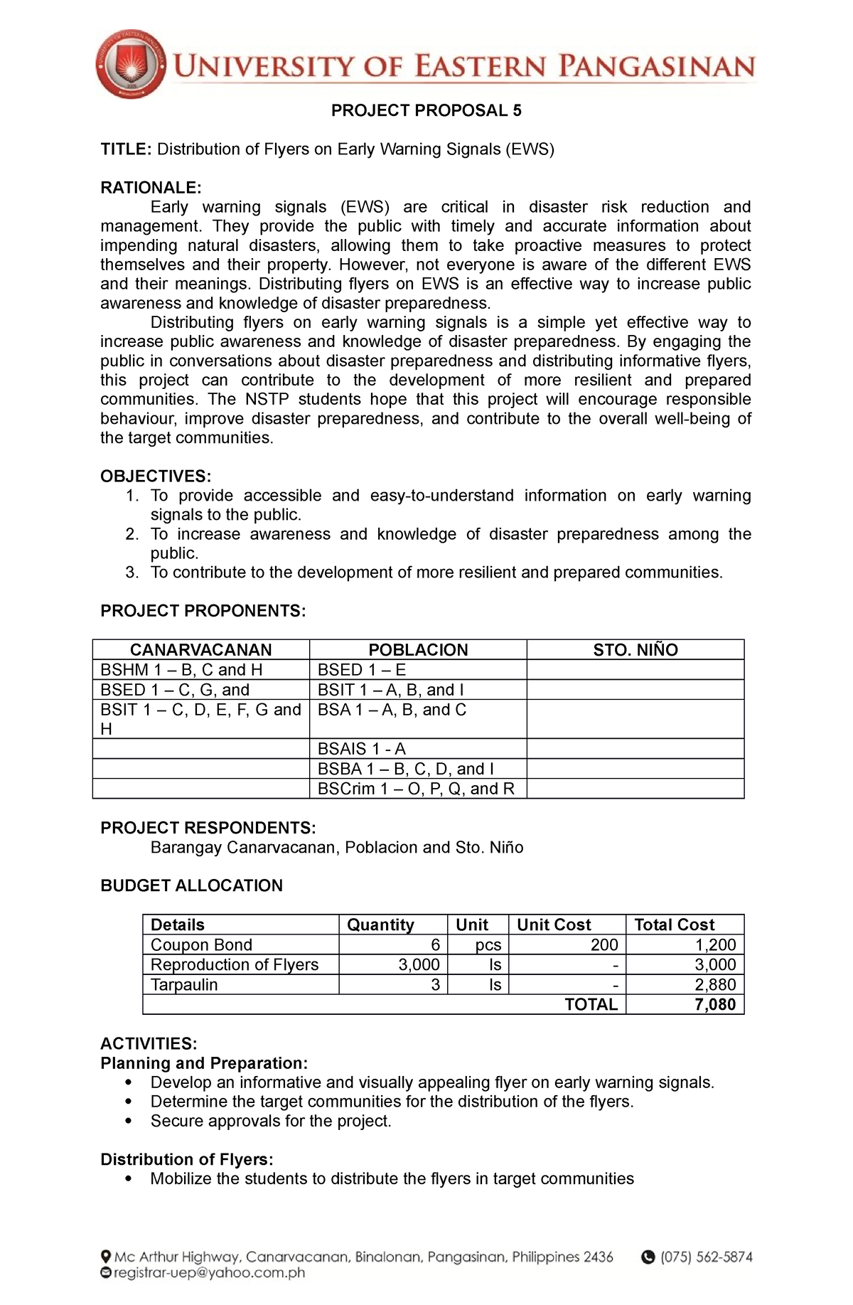 NSTP Project- Proposal-5-flyers - PROJECT PROPOSAL 5 TITLE ...