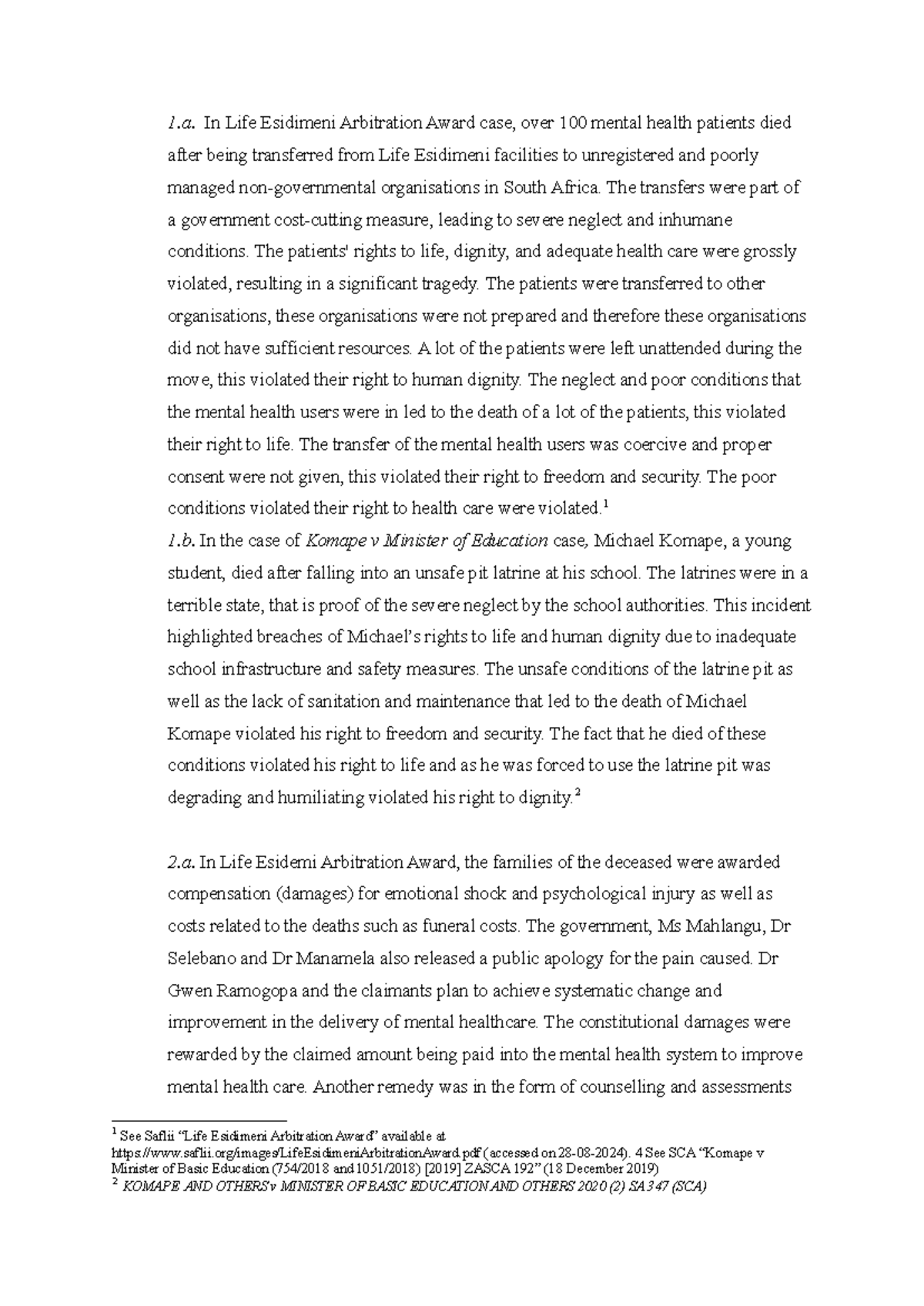 DLR COA 4 - DLR COA4 Practice Answers Examples - 1. In Life Esidimeni ...