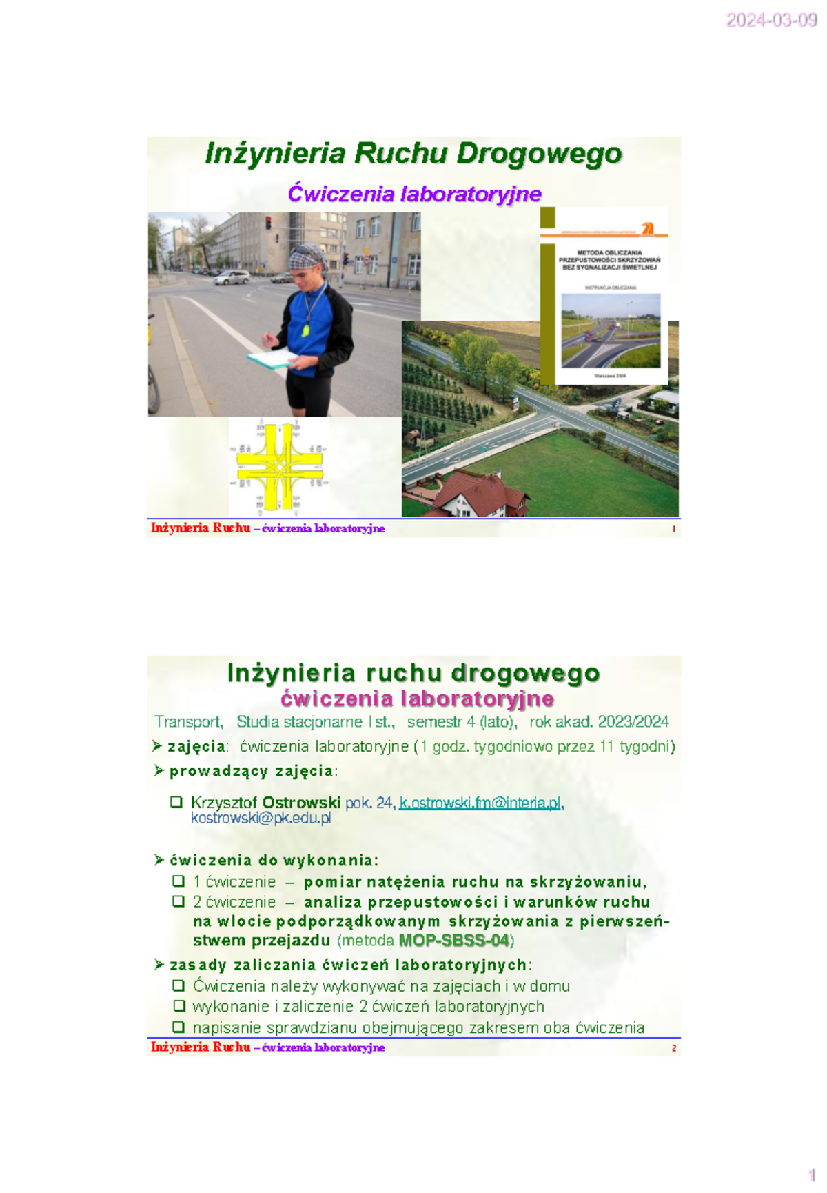 IR TR cwiczenia laboratoryjne pomiar ruchu 2024 - Inżynieria Ruchu ...