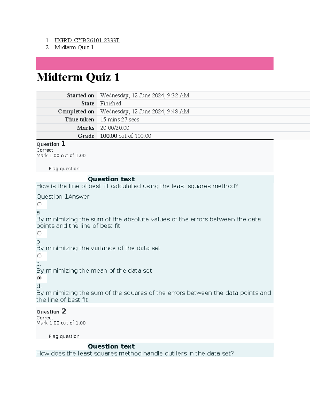 Artificial Intelligence - 1. UGRD-CYBS6101-2333T 2. Midterm Quiz 1 ...