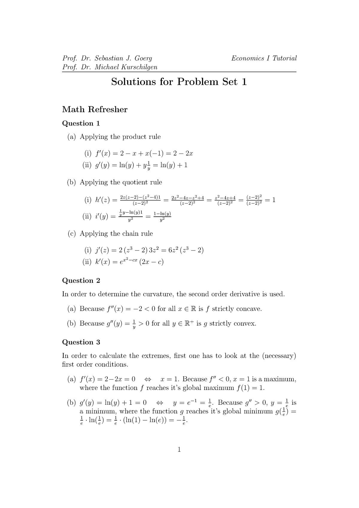 Problem Set 1 Math Refresher Solutions Prof Dr Sebastian Goerg Prof Dr Studocu