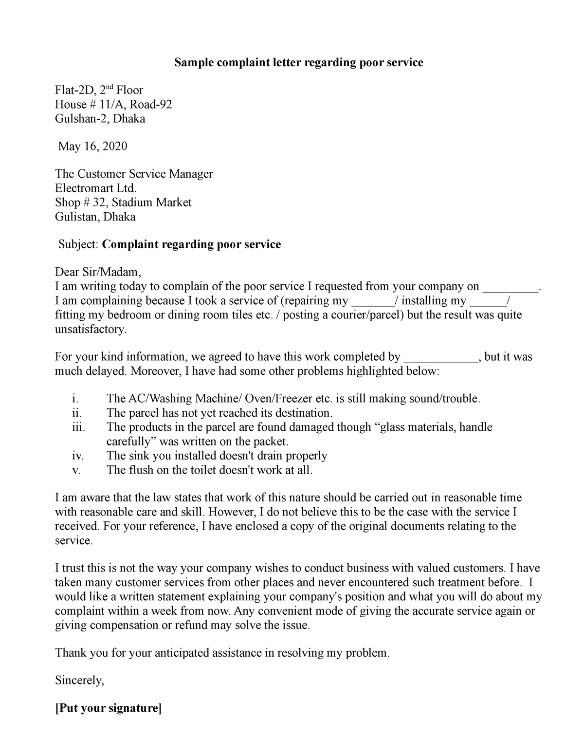 how to write a complaint letter sample