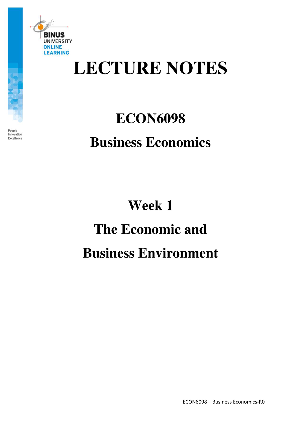 202011 13164245 LN Week 1 - LECTURE NOTES ECON Business Economics Week ...