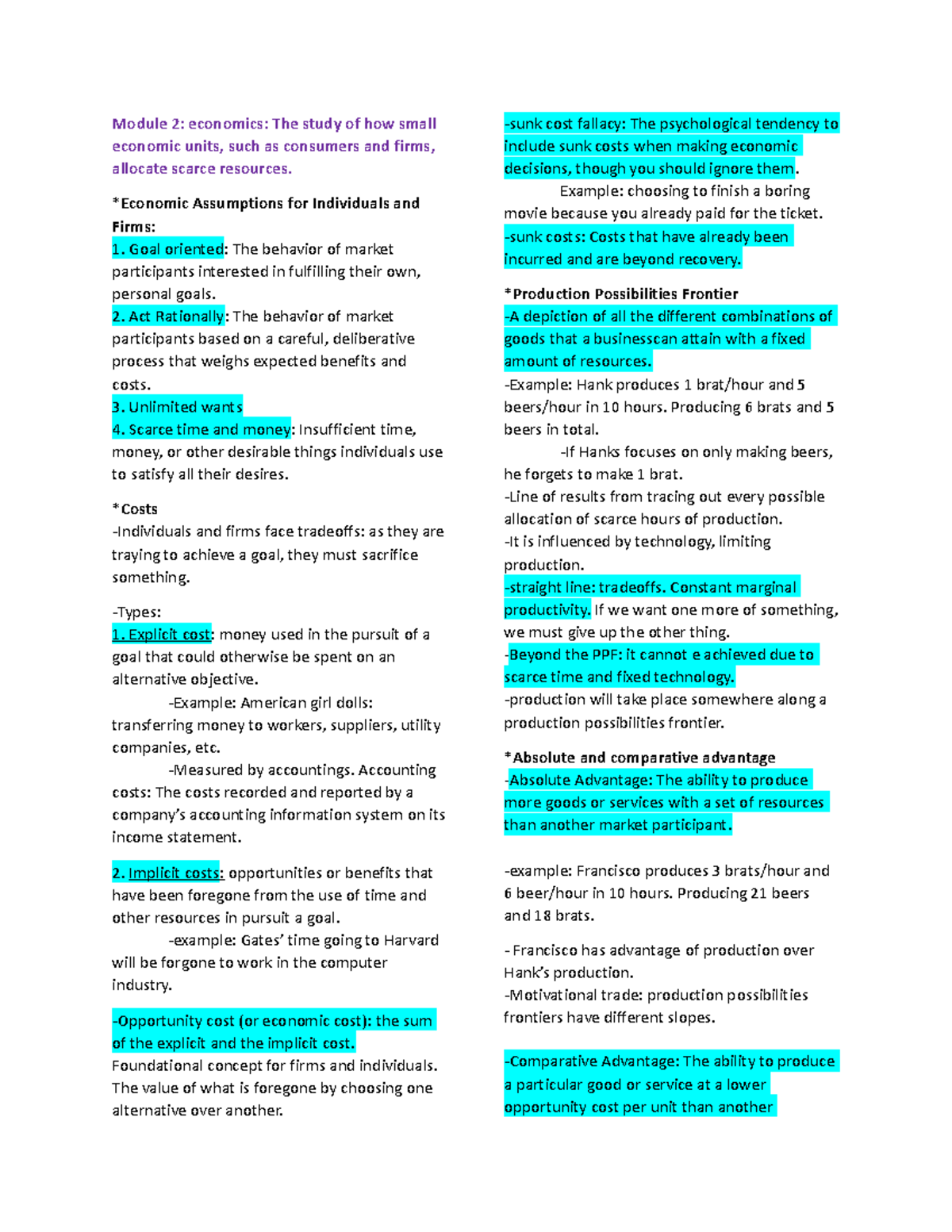 Noted module 2 - Module 2: economics: The study of how small economic ...