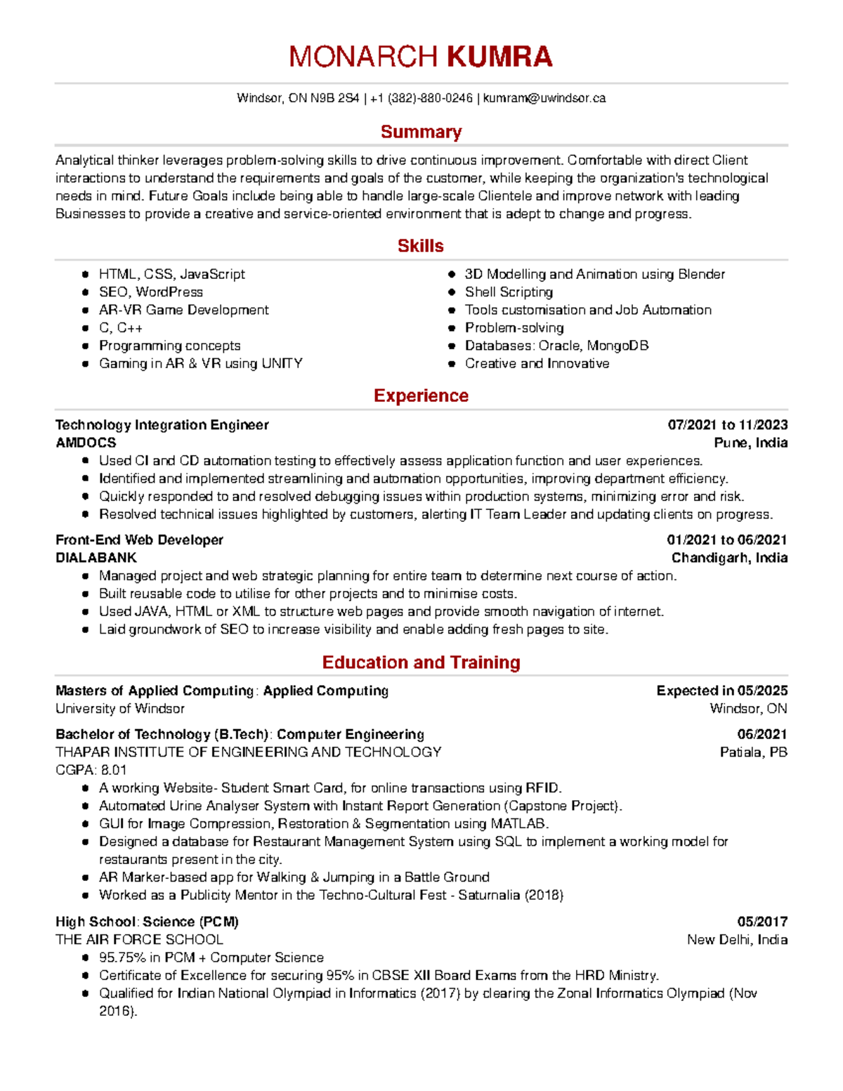 COMP8117 110137243 - Important Rubrics - MONARCH KUMRA Windsor, ON N9B ...