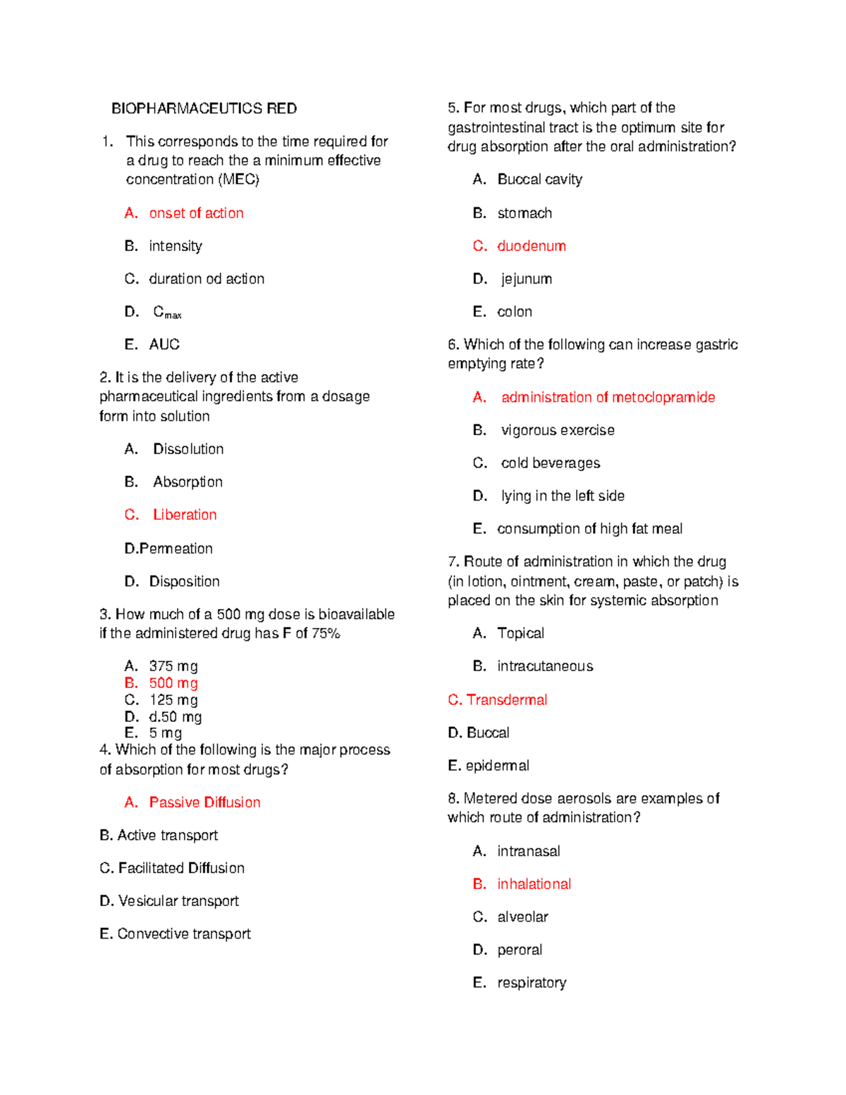 Biopharmaceutics Answer Key-red Pacop - Biopharmaceutics Red This 