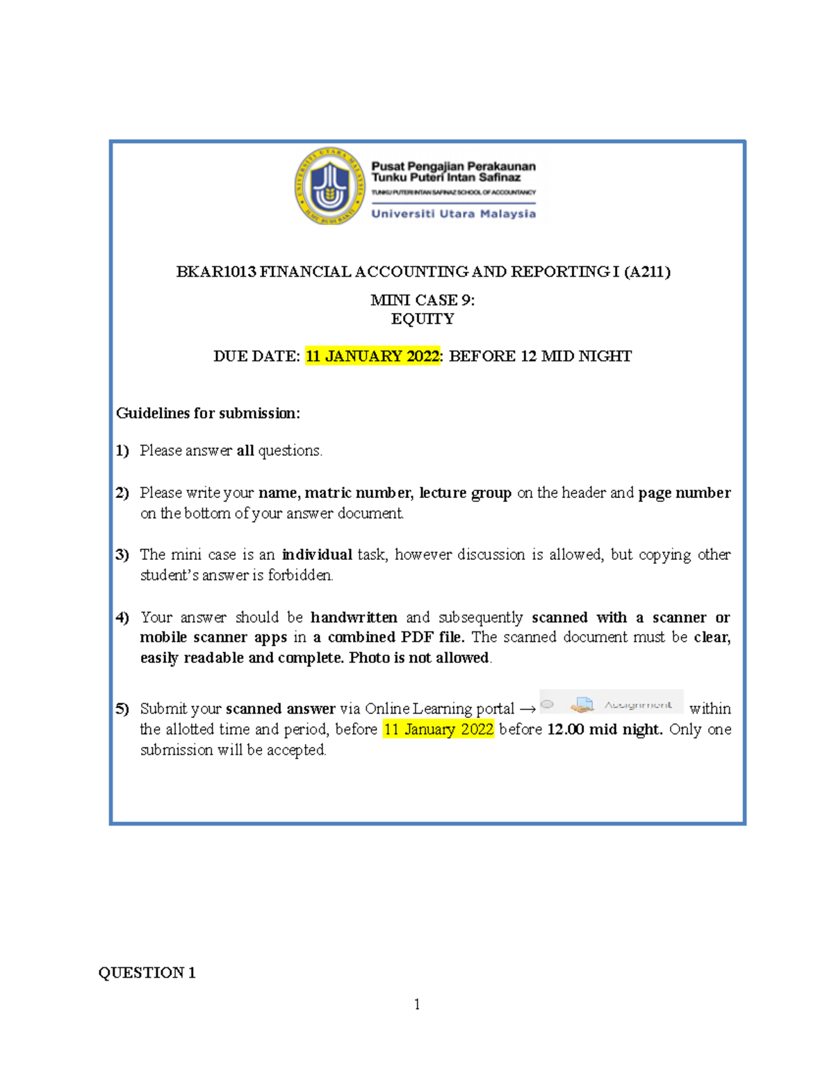 A211 MC 9 - student - A211 MINI CASE 9 - QUESTION 1 BKAR1013 FINANCIAL ...