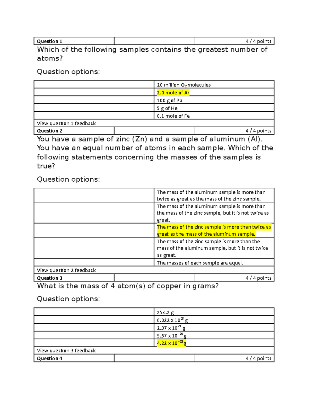 Chem133 Lesson 2 Quiz - Question 1 4 / 4 Points Which Of The Following ...