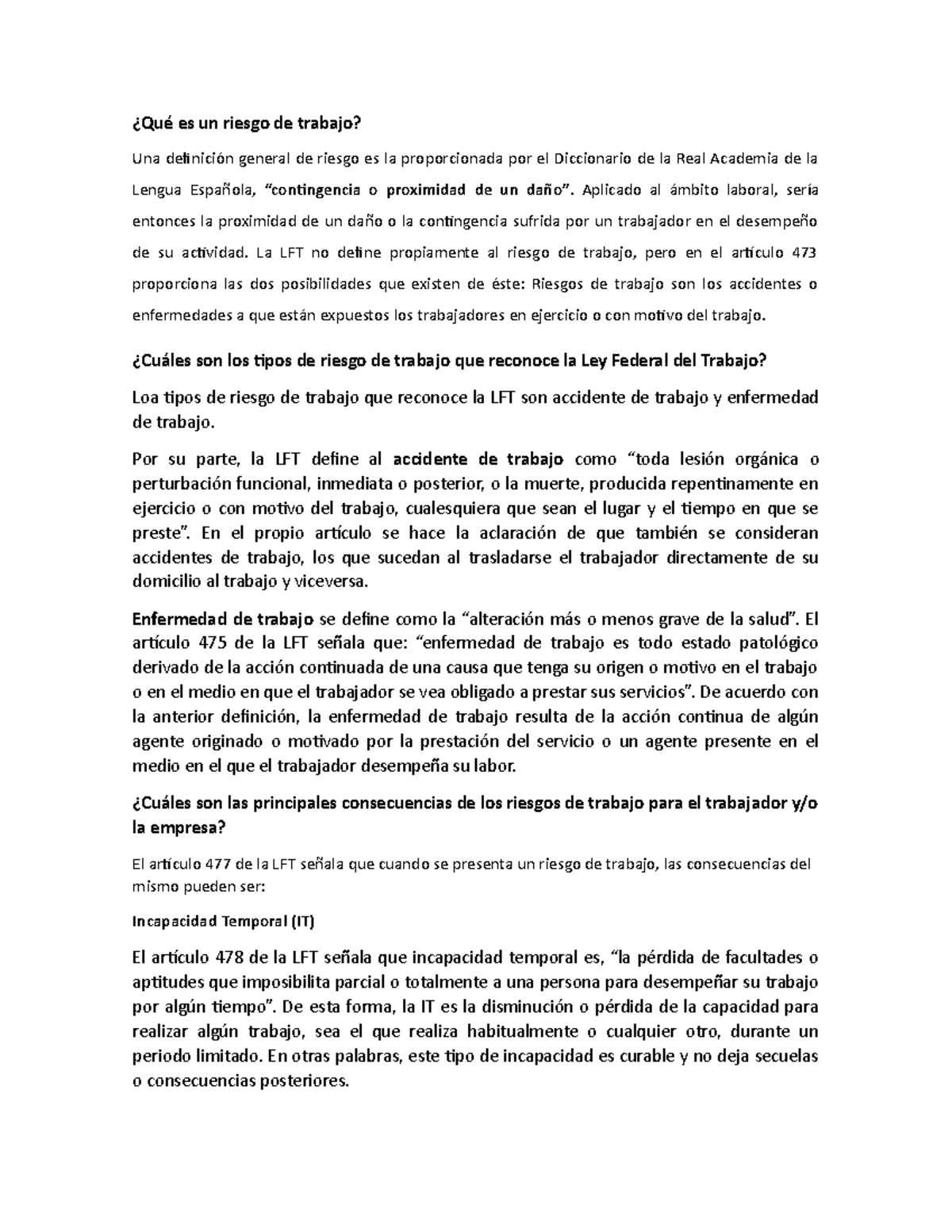 Proyecto etapa 4 TAREA ¿Qué es un riesgo de trabajo? Una definición