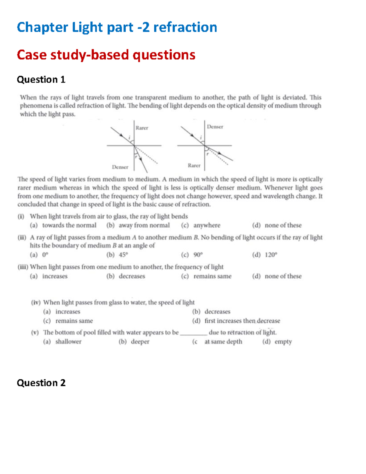 Case Study Class 10 Science Light Refraction - Mathematics ...