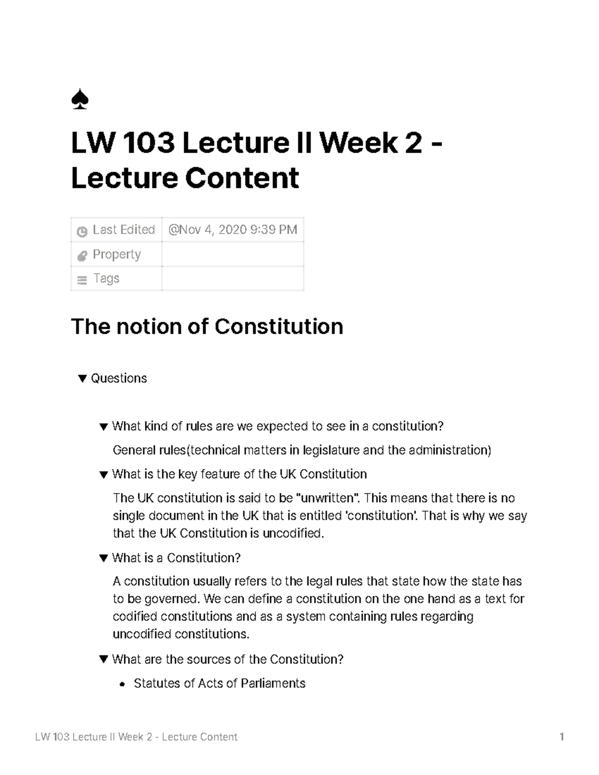 Lecture week 2 content - LW 103 Lecture II Week 2 - Lecture Content 1 ♠ ...