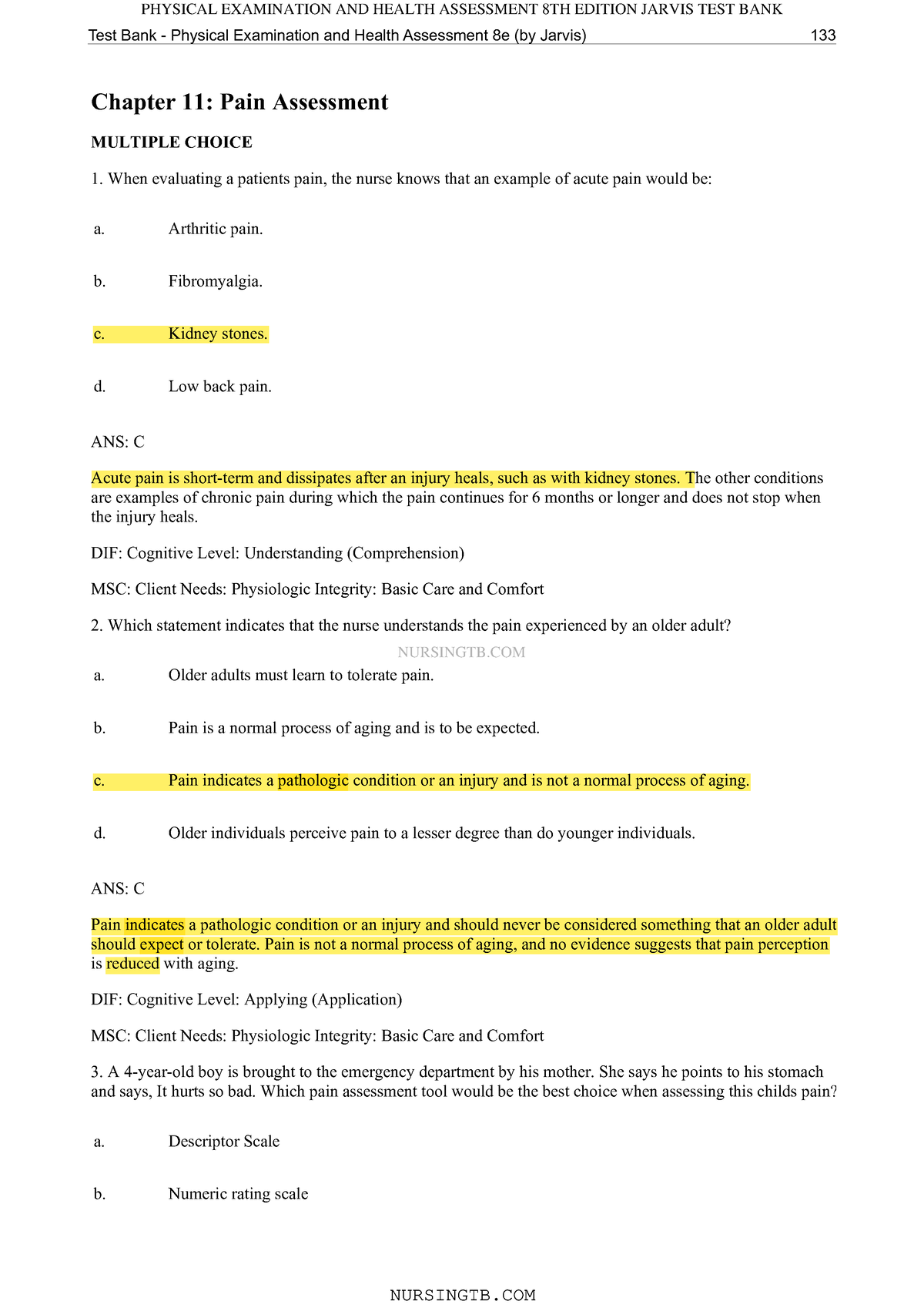 TB-Chapter 11 Pain Assessment - NURSINGTB Chapter 11: Pain Assessment ...