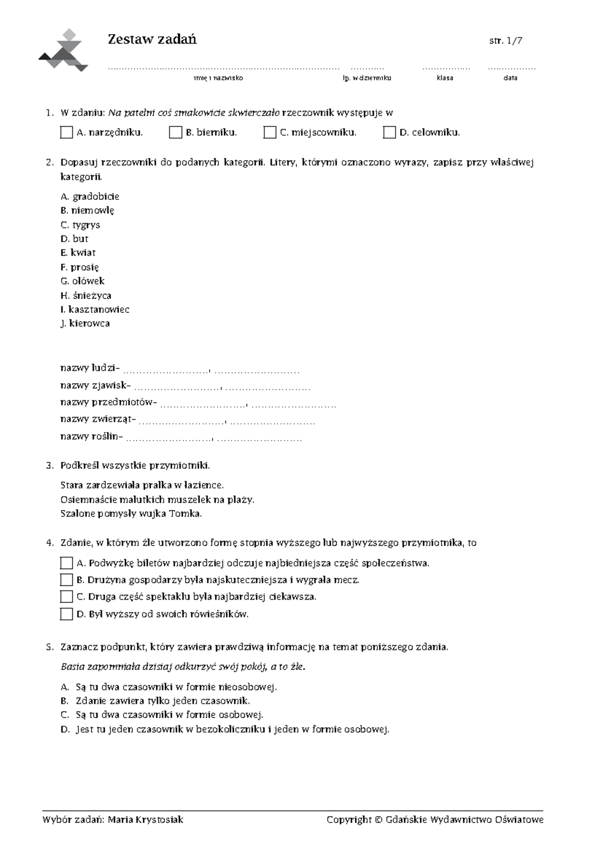 Sprawdzian Z Polskiego Klasa 6 Między Dzieciństwem A Dorosłością www.studocu.com