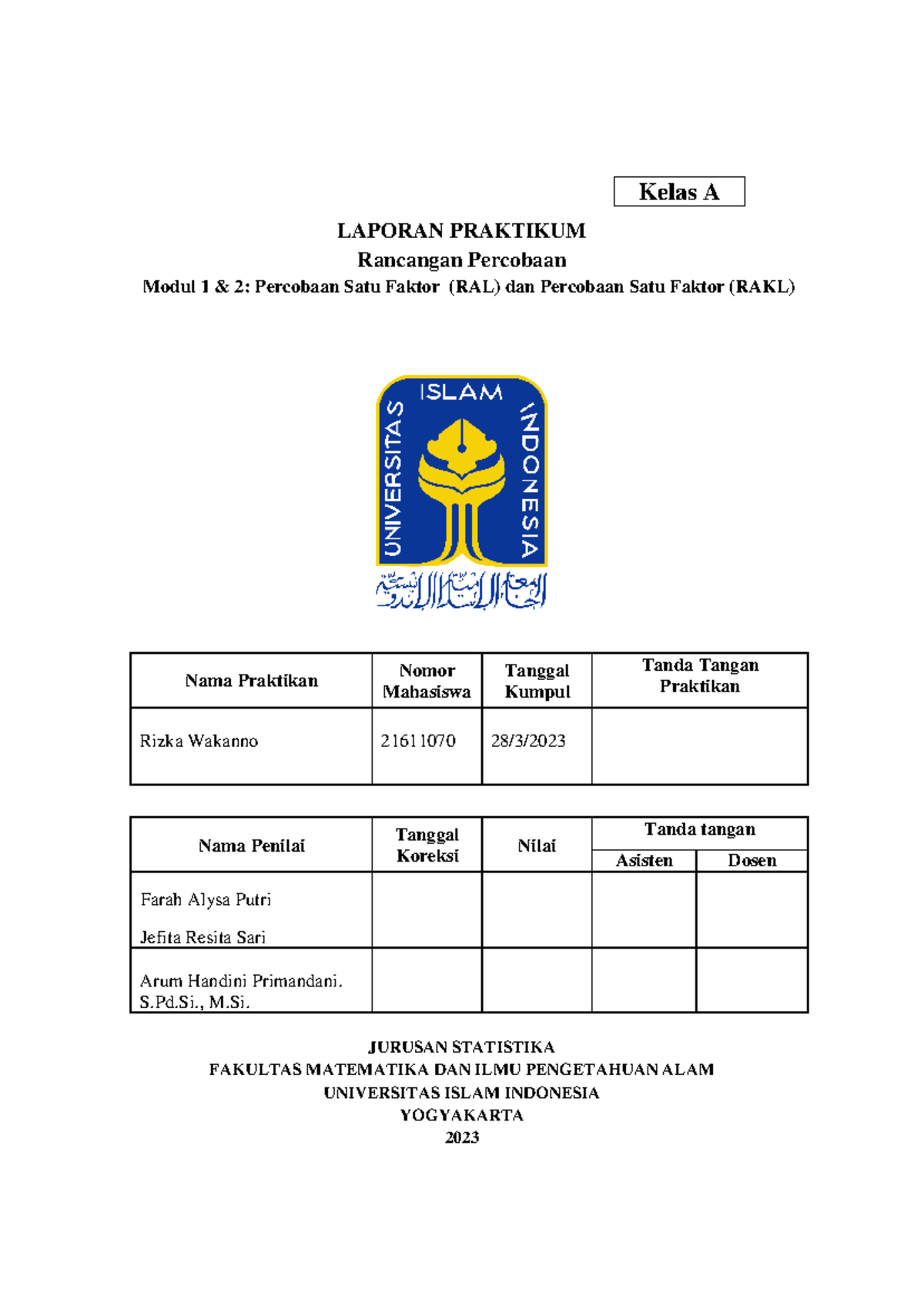 Laprak RAL Dan RAKL - LAPORAN PRAKTIKUM Rancangan Percobaan Modul 1 & 2 ...