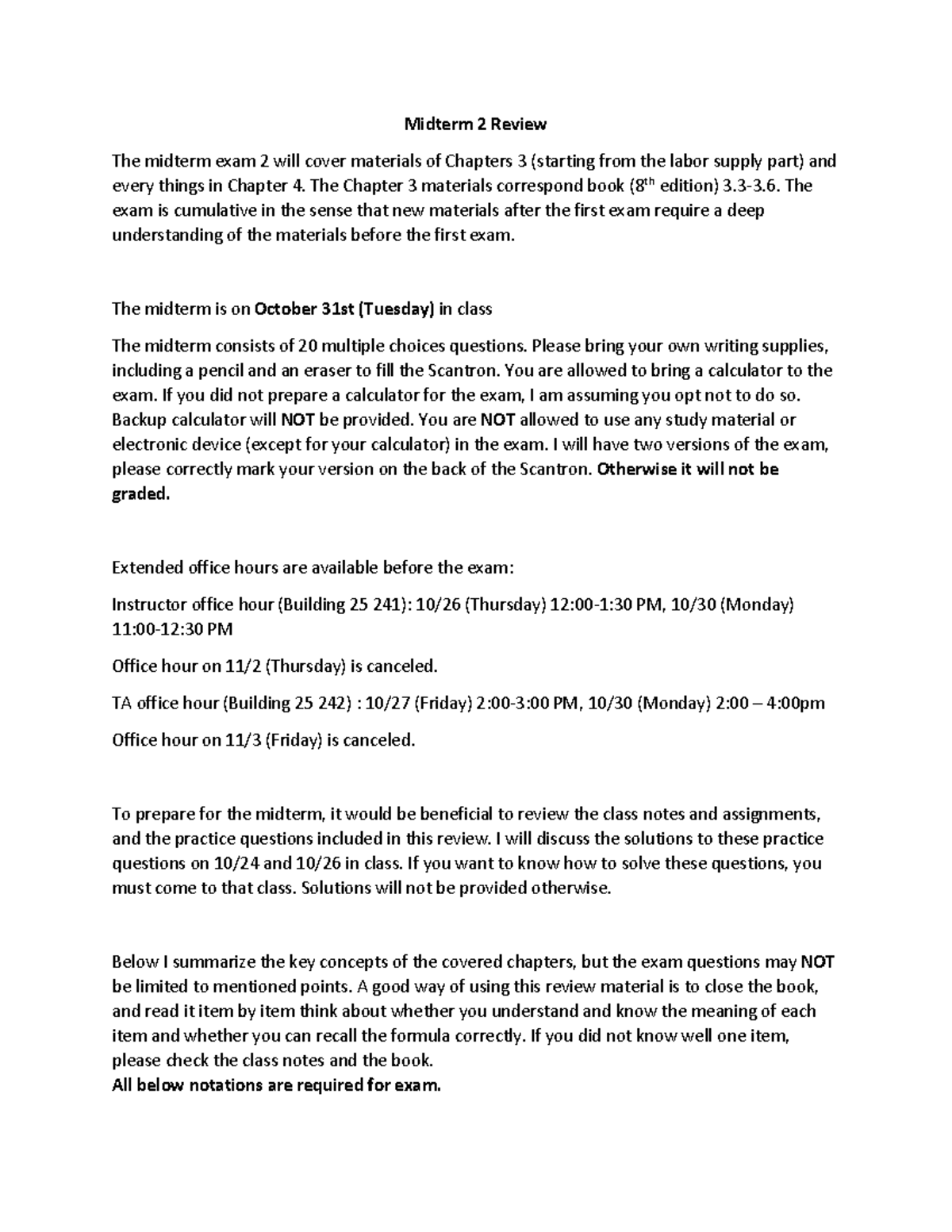 2017 Fall Midterm 2 Review - Midterm 2 Review The midterm exam 2 will ...