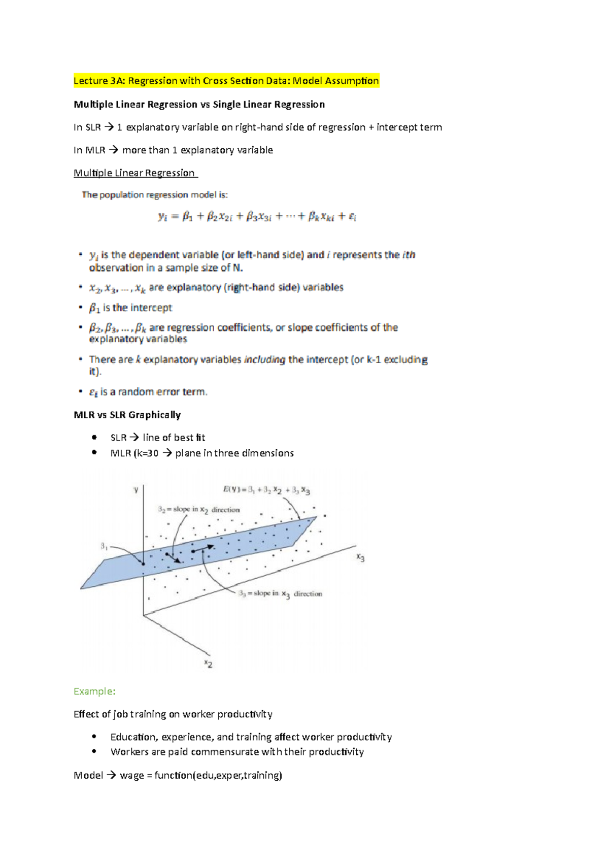 ECON2032 Lecture 3 - Lecture 3A: Regression with Cross Section Data ...