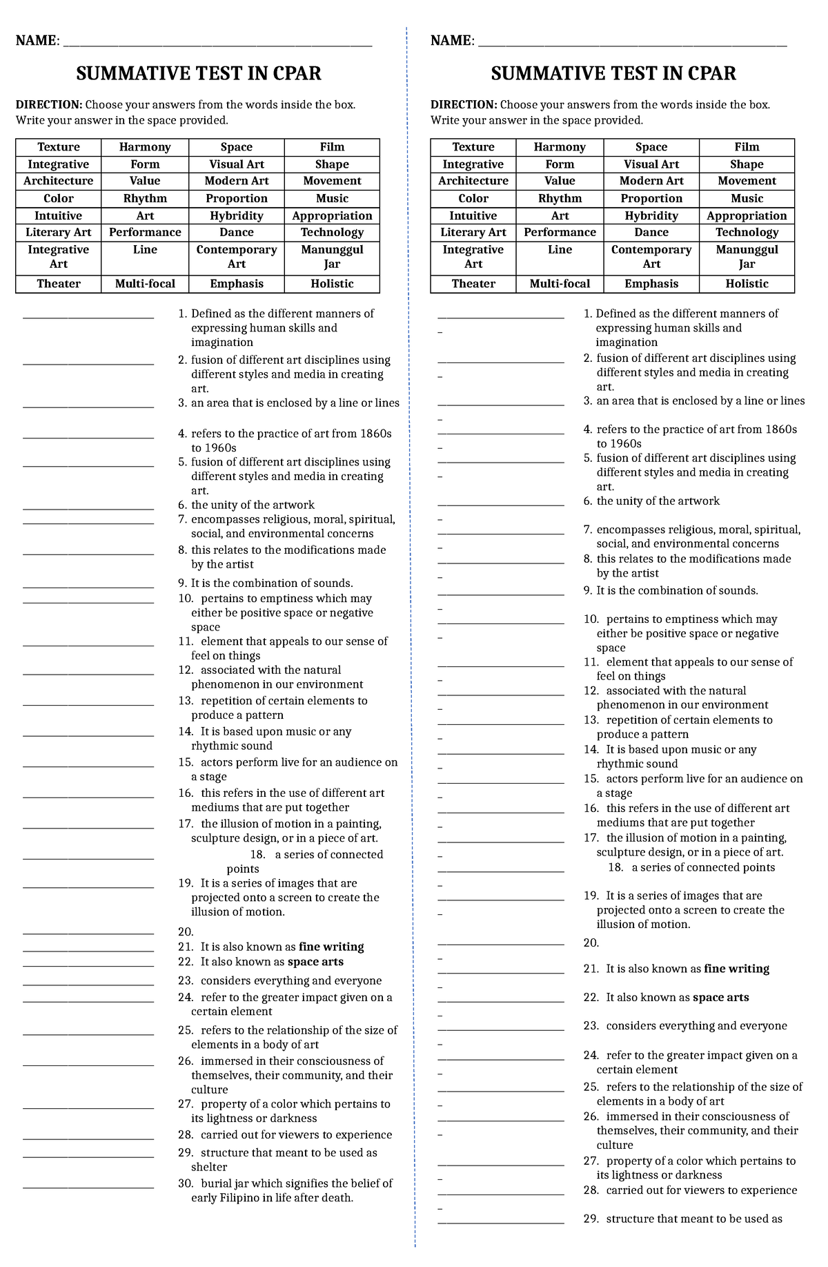 Q1 Summative TEST IN CPAR SET B - Copy - NAME: - Studocu