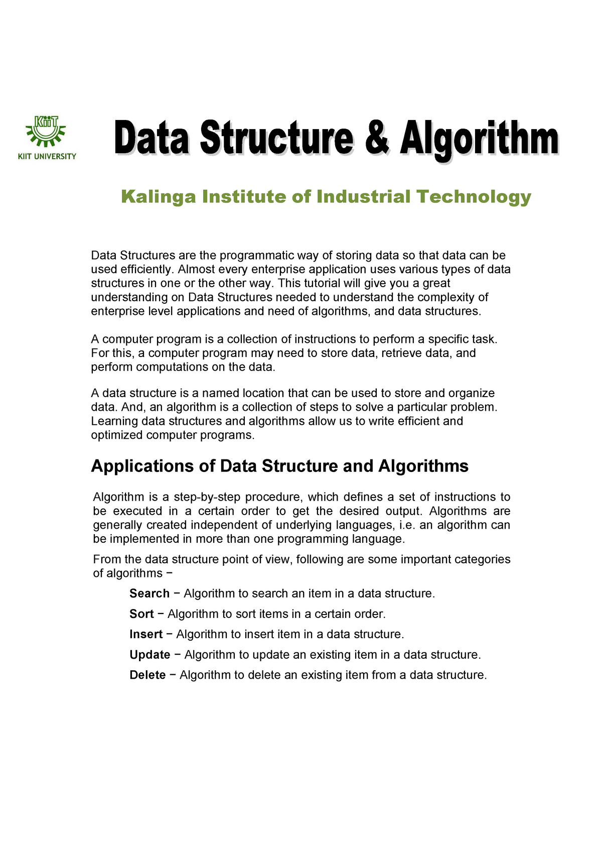 Data Structure And Algorithms -Lecture Notes - Data Structures Are The ...