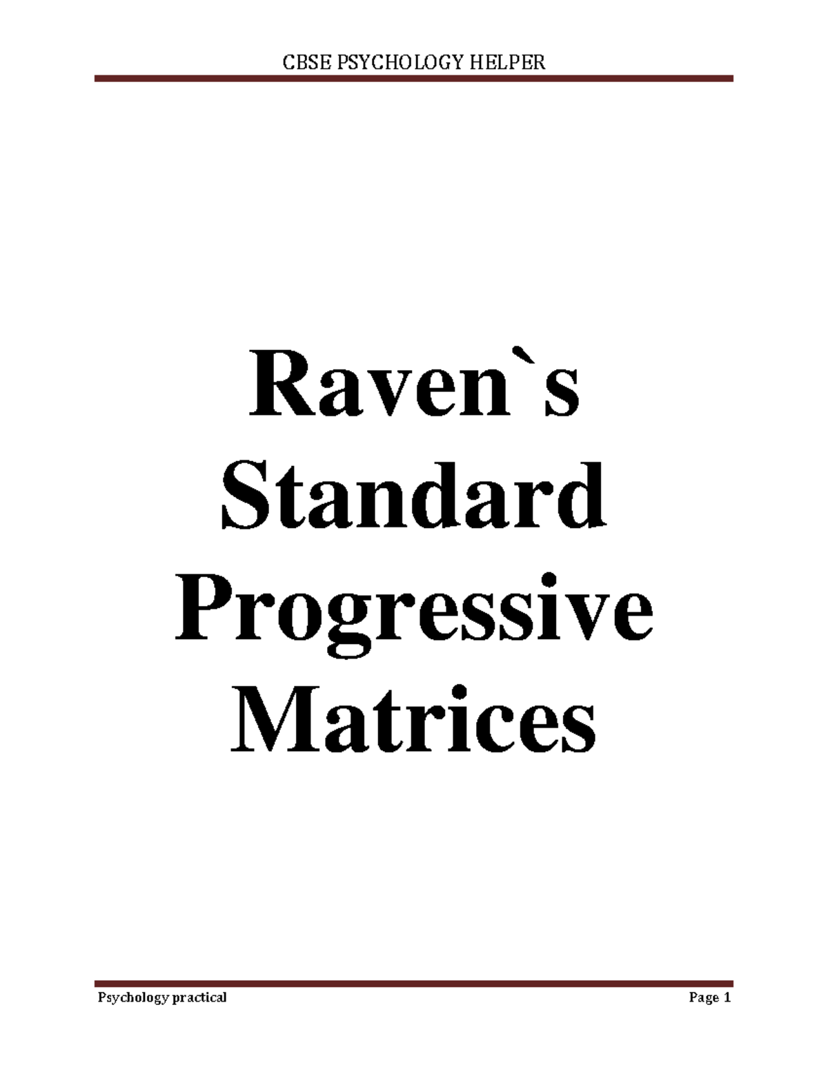 SPM - Raven`s Standard Progressive Matrices Raven`s Standard ...