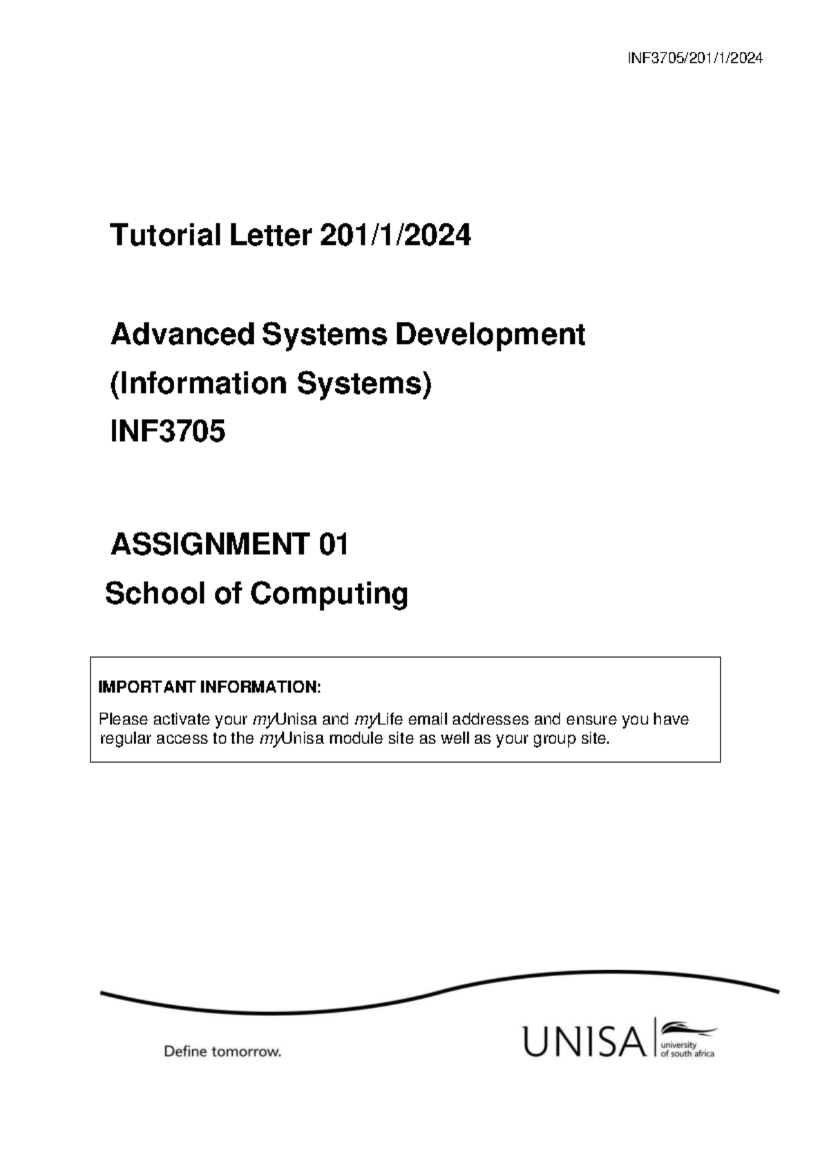 INF3705 201 2024 Assignment 1 - INF3705 - IMPORTANT INFORMATION: Please ...