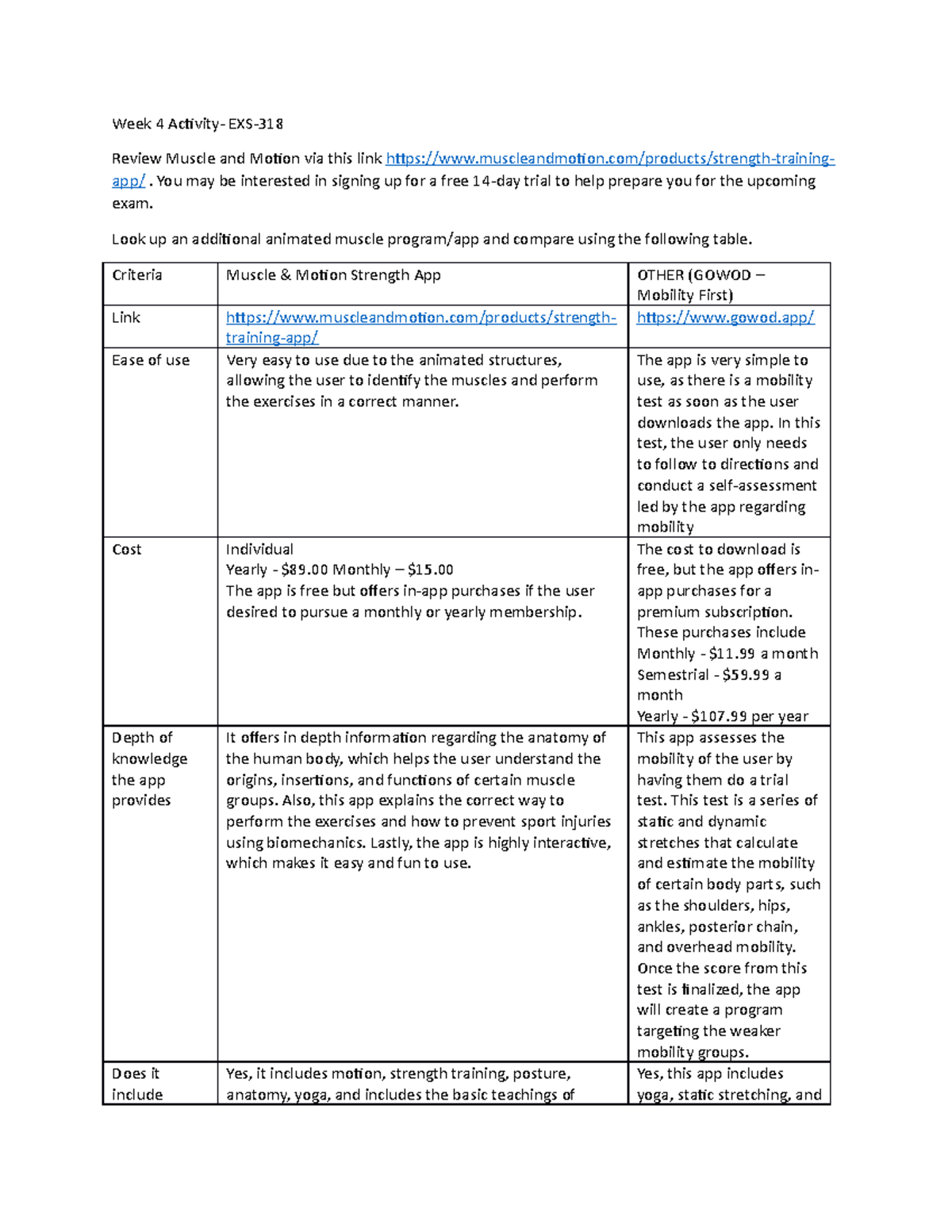 Week 4 Activity Muscle App Review Week 4 Activity EXS Review